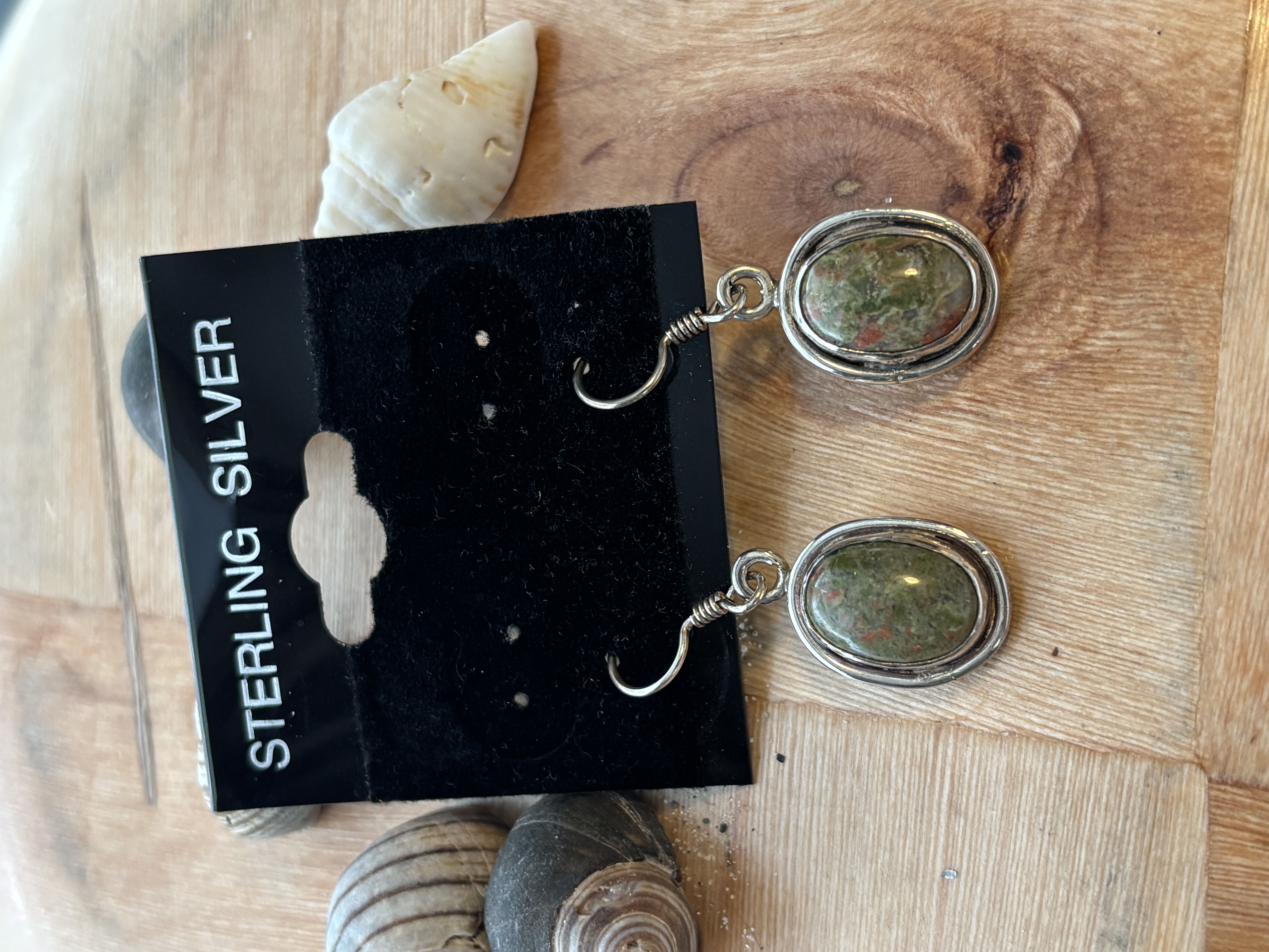Handmade Sterling Silver Earrings with Unakite Gemstones