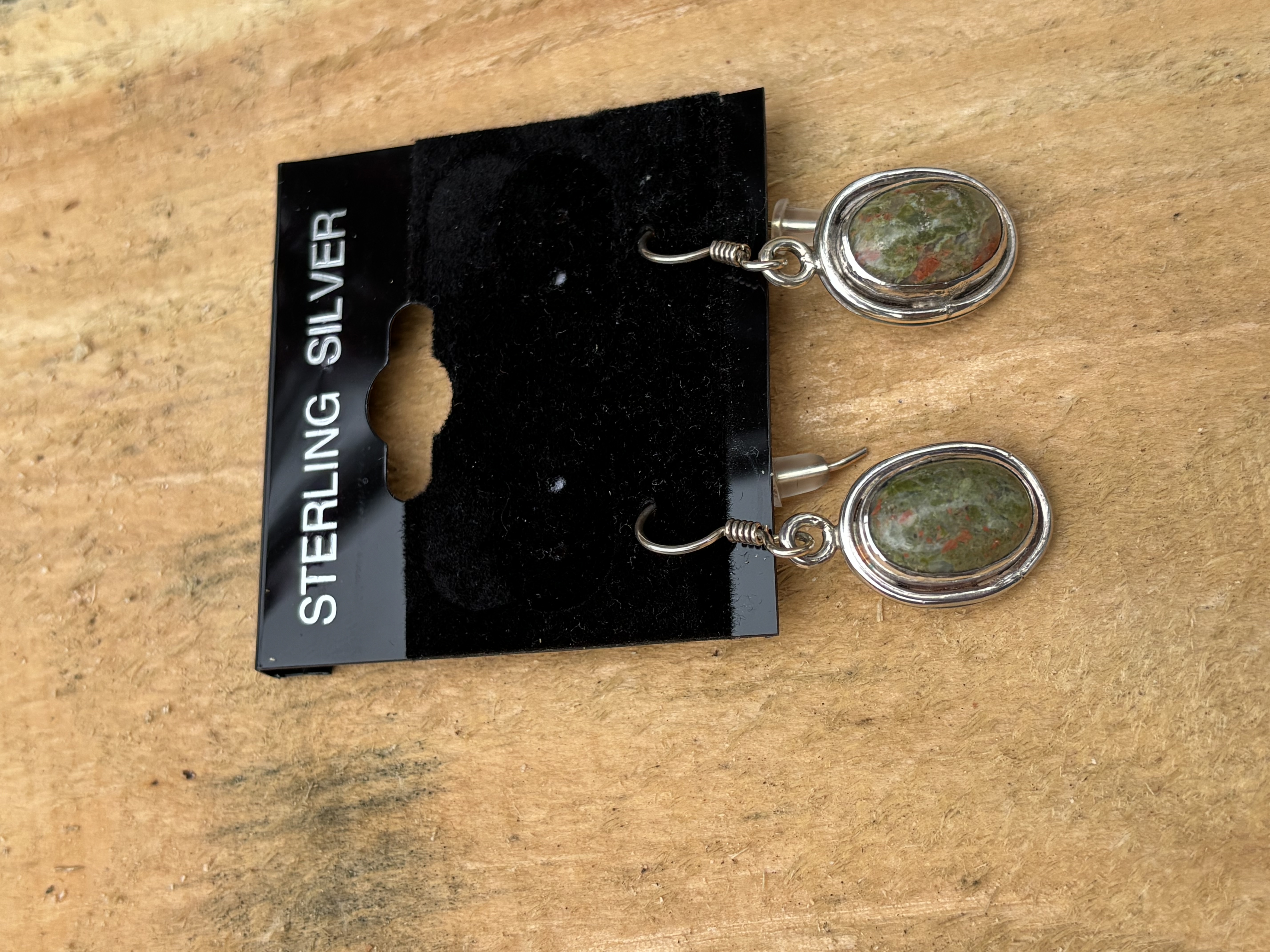 Handmade Sterling Silver Earrings with Unakite Gemstones