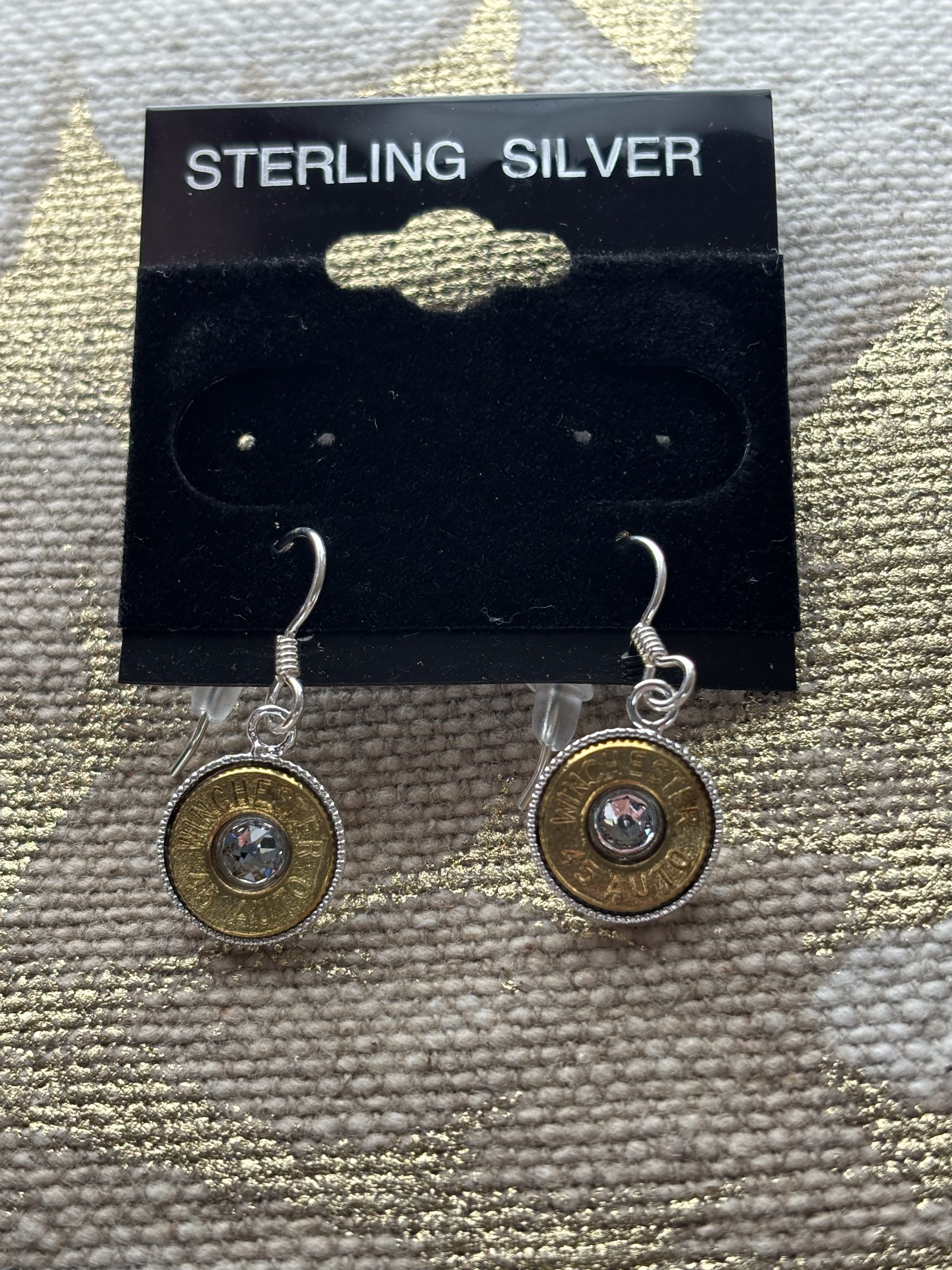 45-Caliber Brass Bullet and Swarovski Crystal Earrings