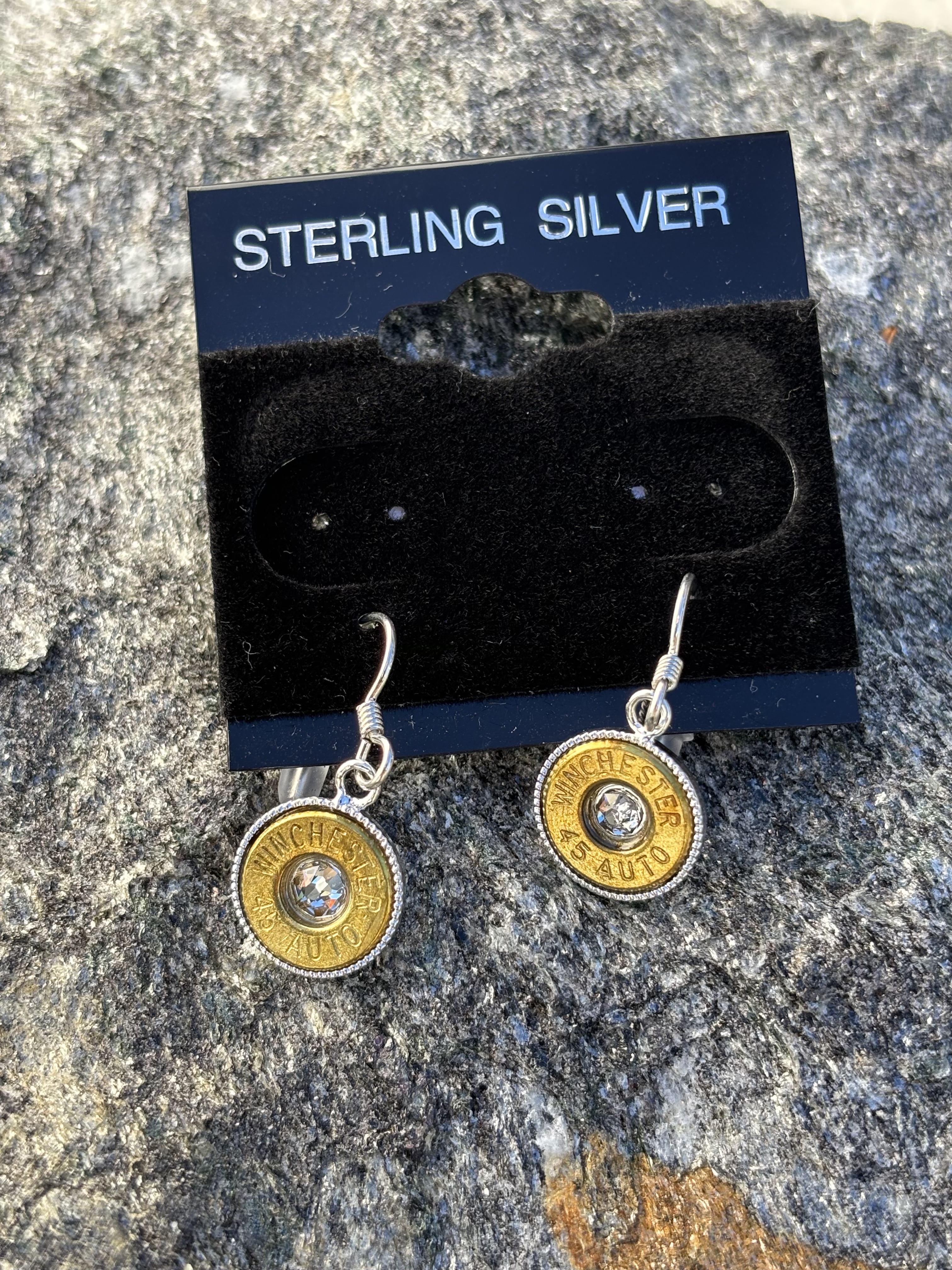 45-Caliber Brass Bullet and Swarovski Crystal Earrings
