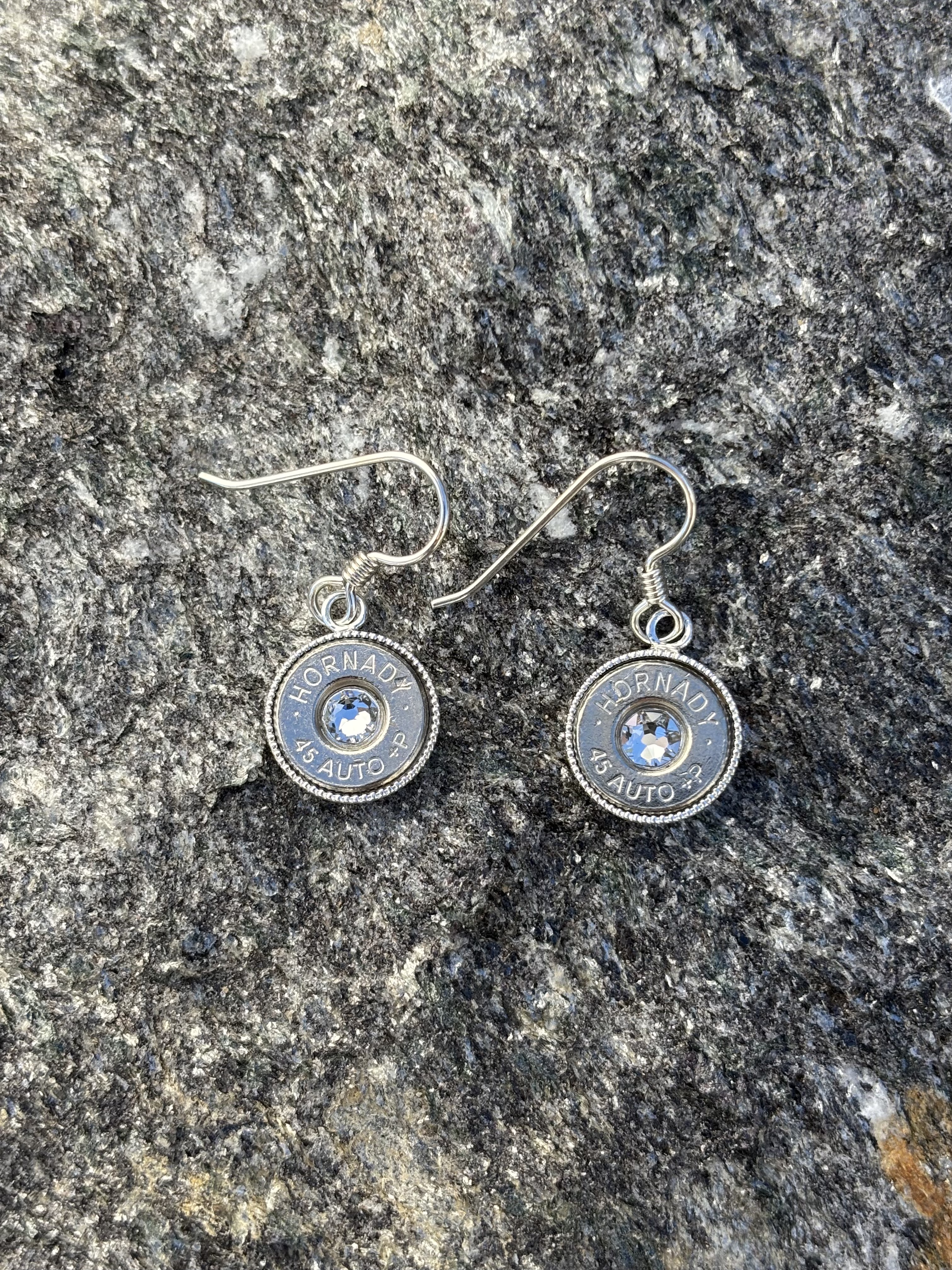 45-Caliber Nickel Bullet and Swarovski Crystal Earrings