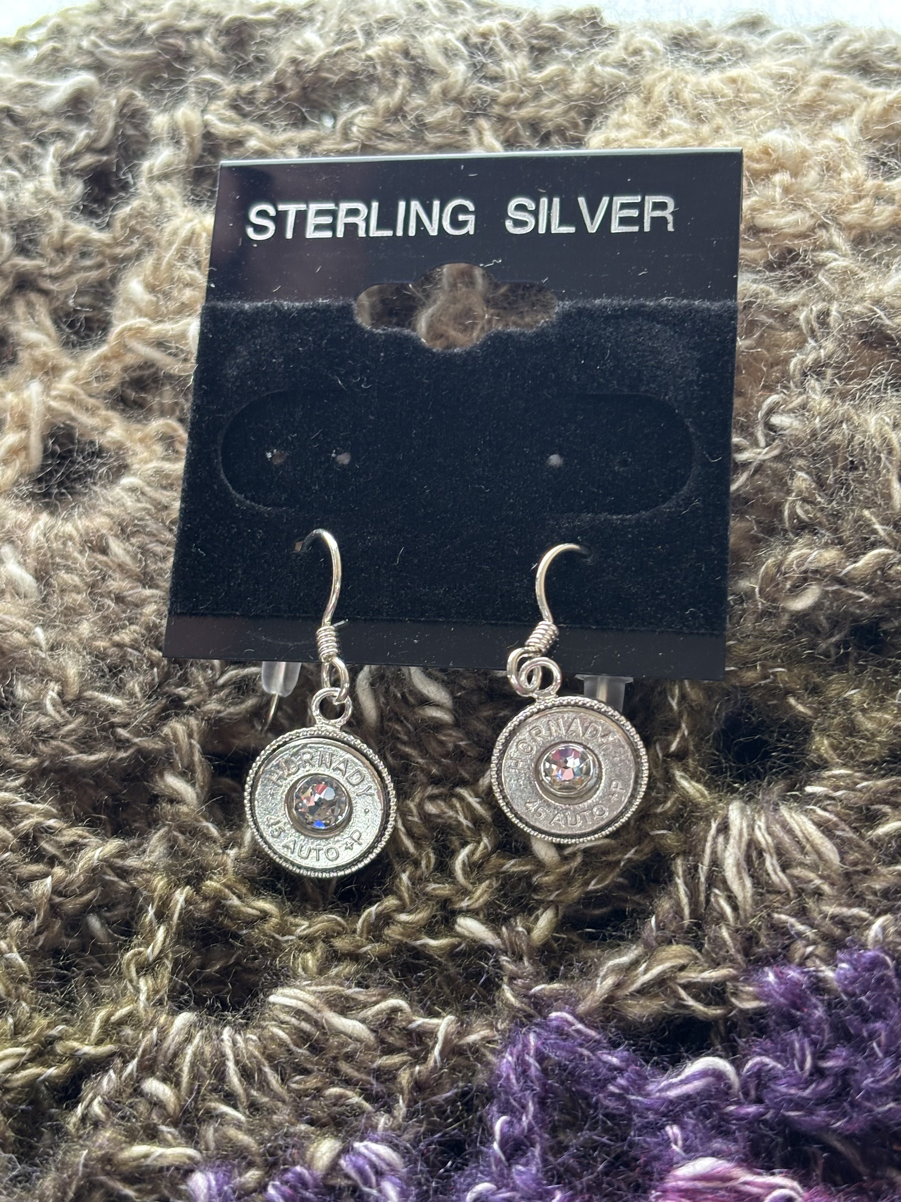 45-Caliber Nickel Bullet and Swarovski Crystal Earrings