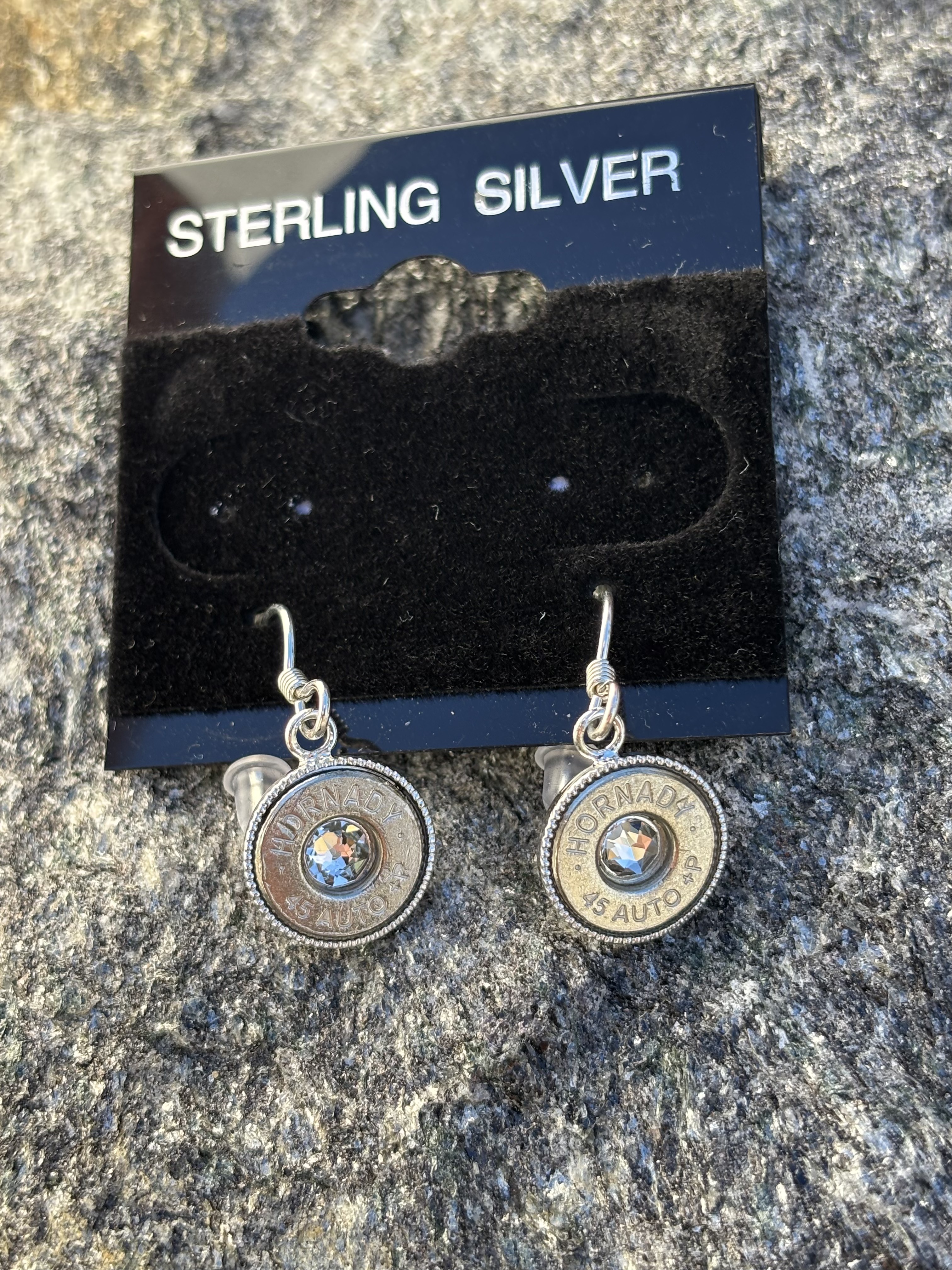 45-Caliber Nickel Bullet and Swarovski Crystal Earrings
