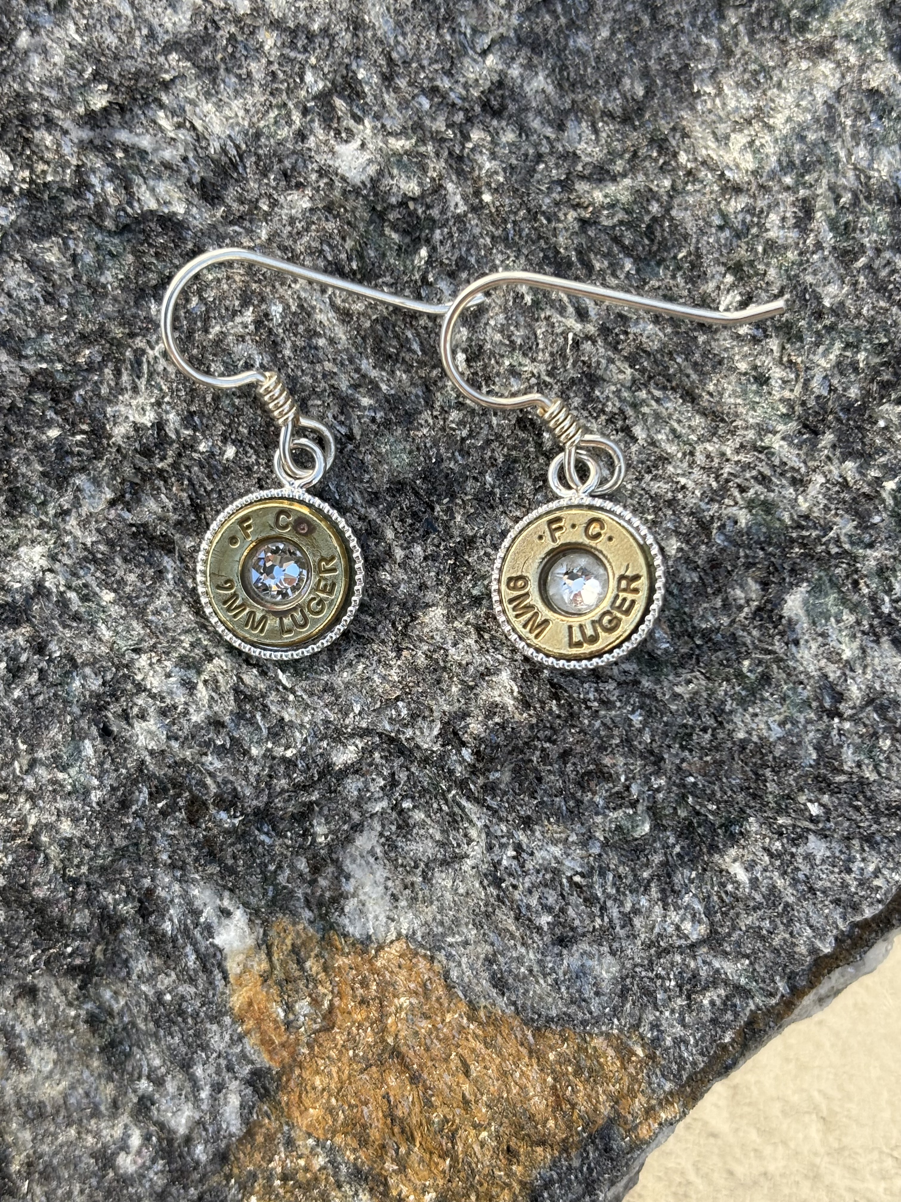 9mm Brass Bullet and Swarovski Crystal Earrings