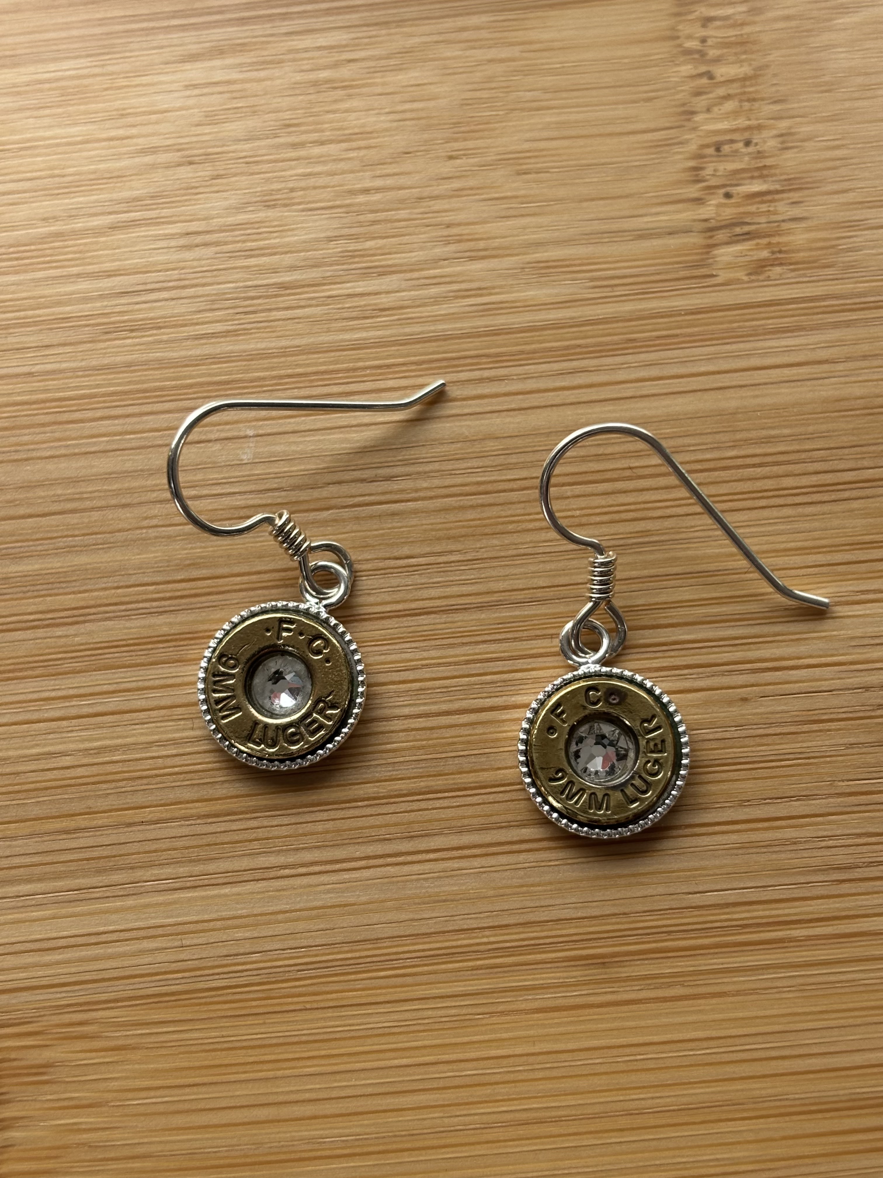 9mm Brass Bullet and Swarovski Crystal Earrings