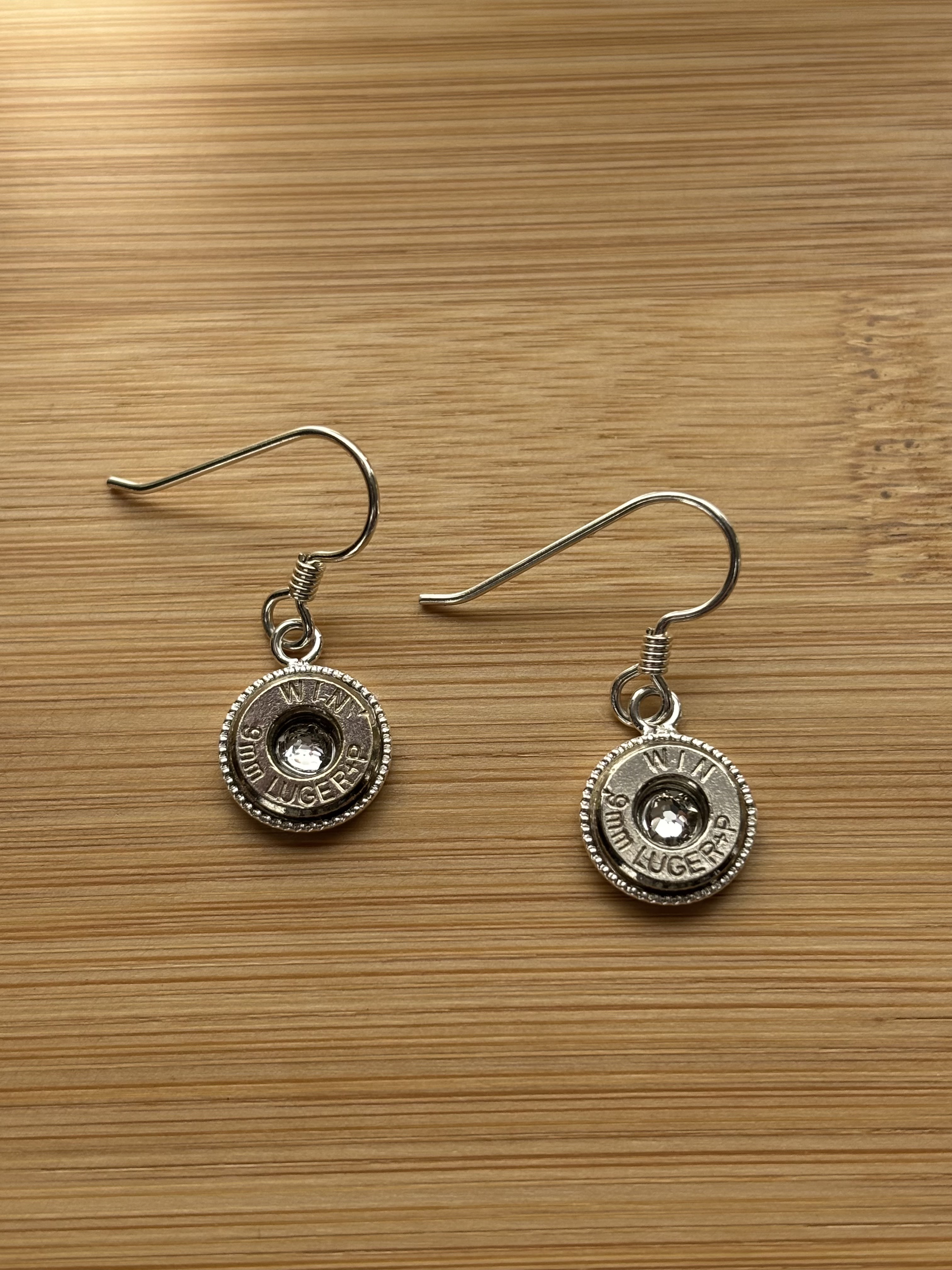 9mm Nickel Bullet and Swarovski Crystal Earrings