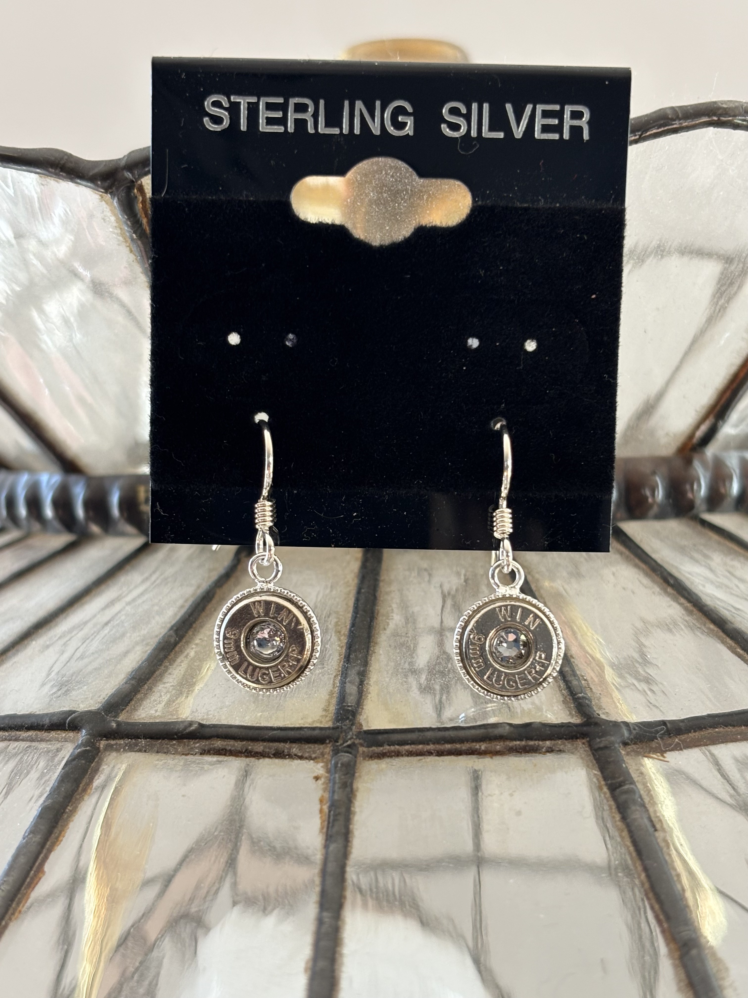 9mm Nickel Bullet and Swarovski Crystal Earrings