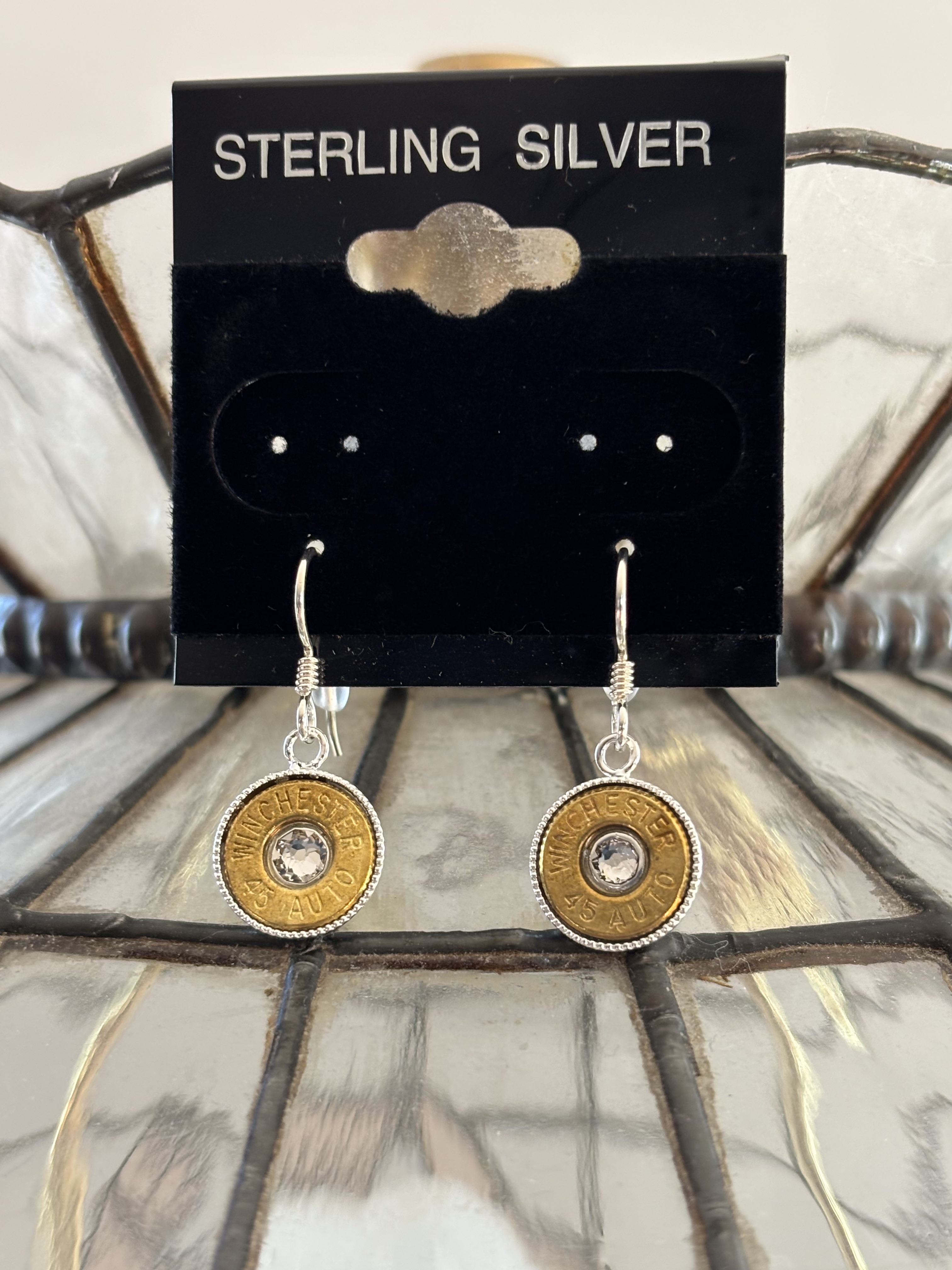 45-Caliber Brass Bullet and Swarovski Crystal Earrings