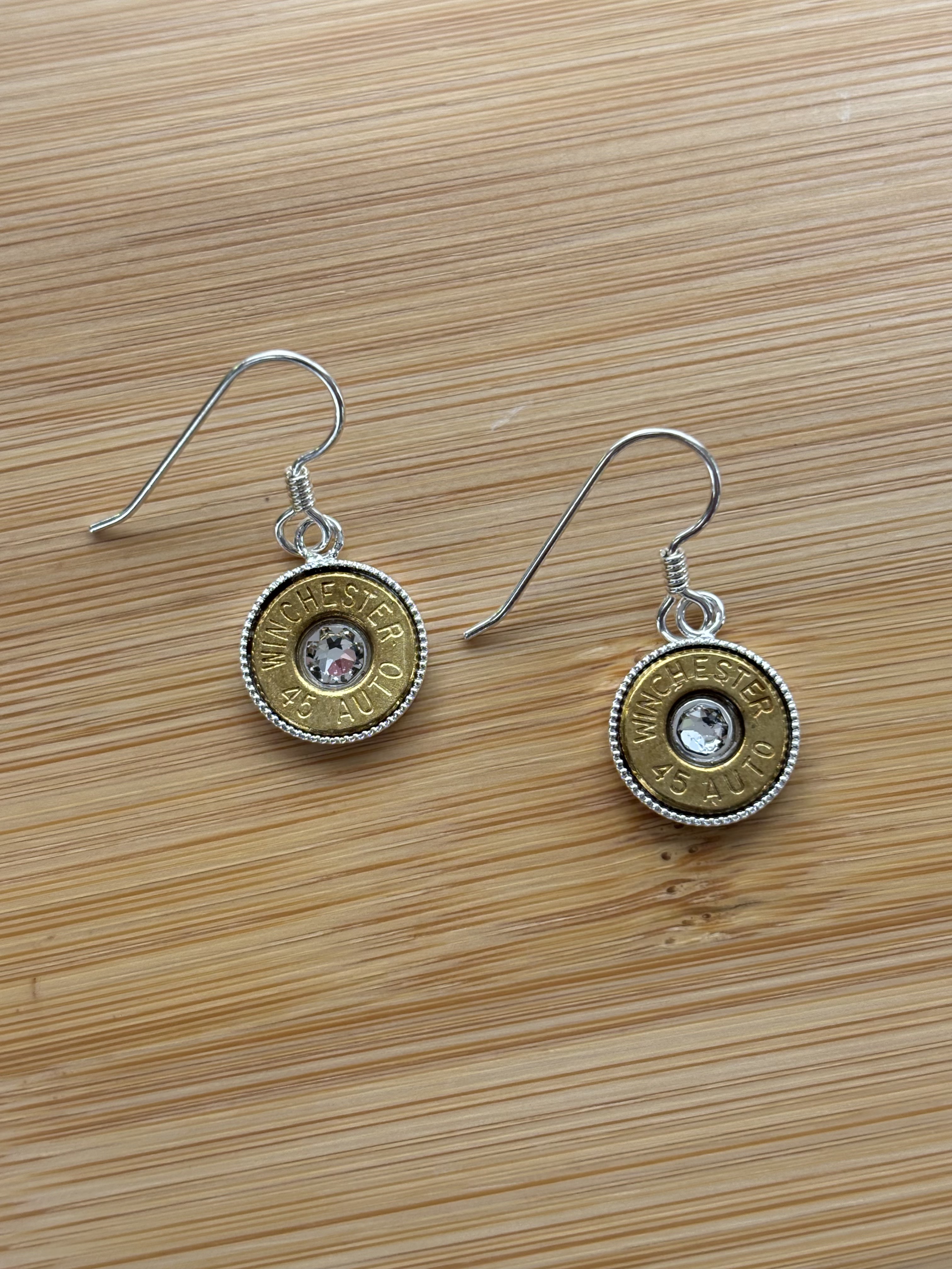 45-Caliber Brass Bullet and Swarovski Crystal Earrings