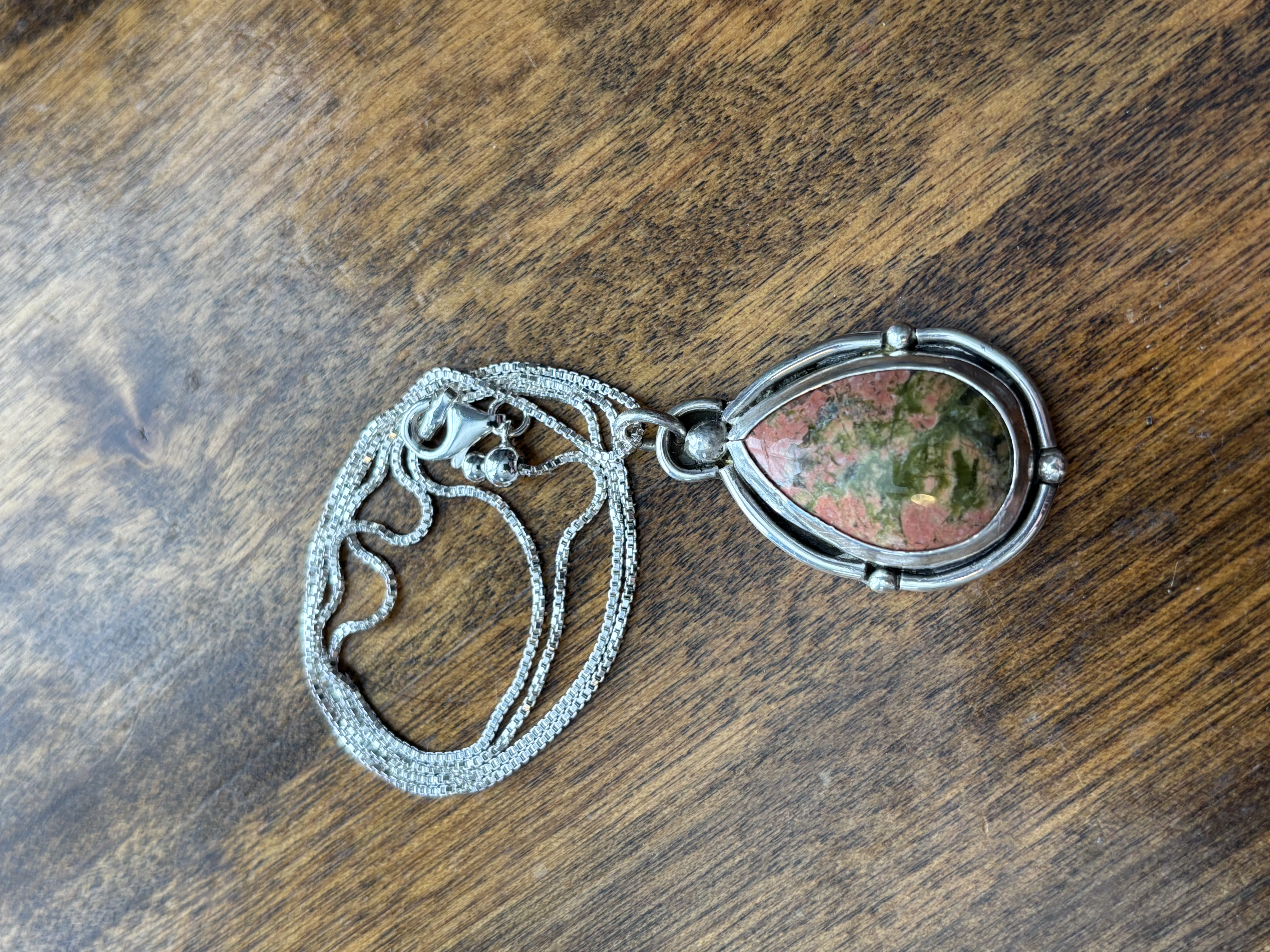 Handmade Sterling Silver and Unakite Pendant