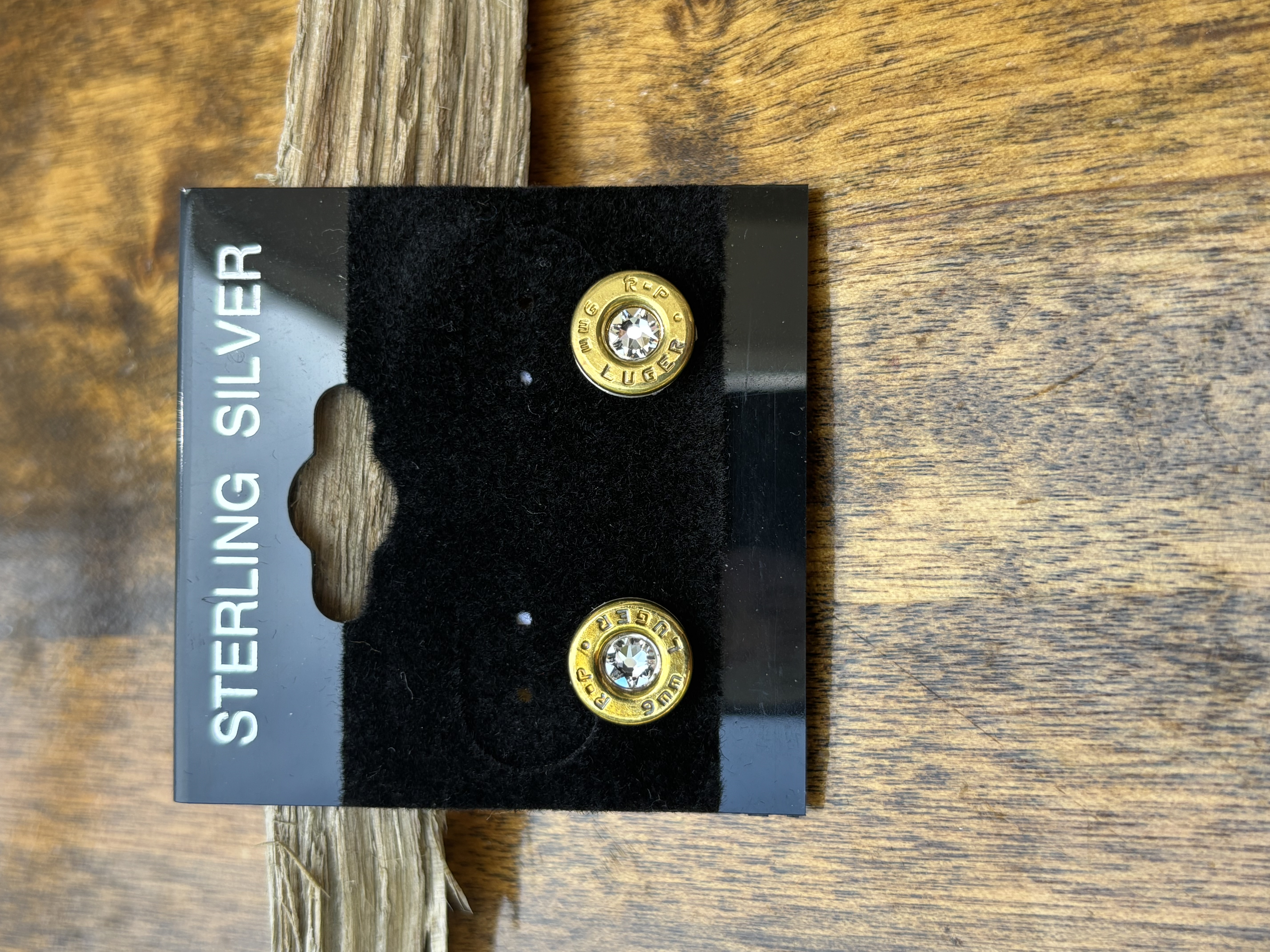 9mm Brass Bullet, Sterling Silver and Swarovski Crystal Stud Earrings