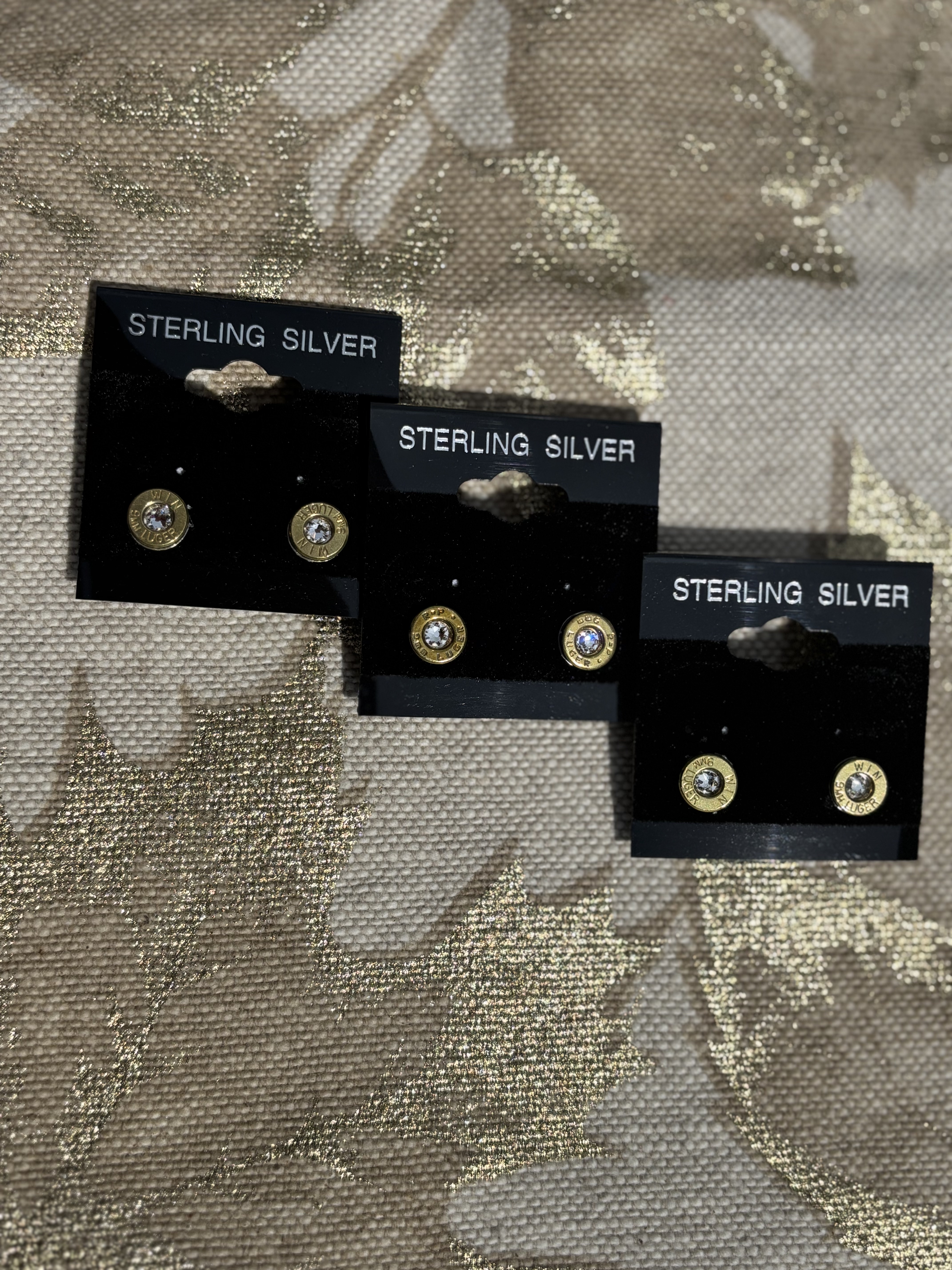 9mm Brass Bullet, Sterling Silver and Swarovski Crystal Stud Earrings