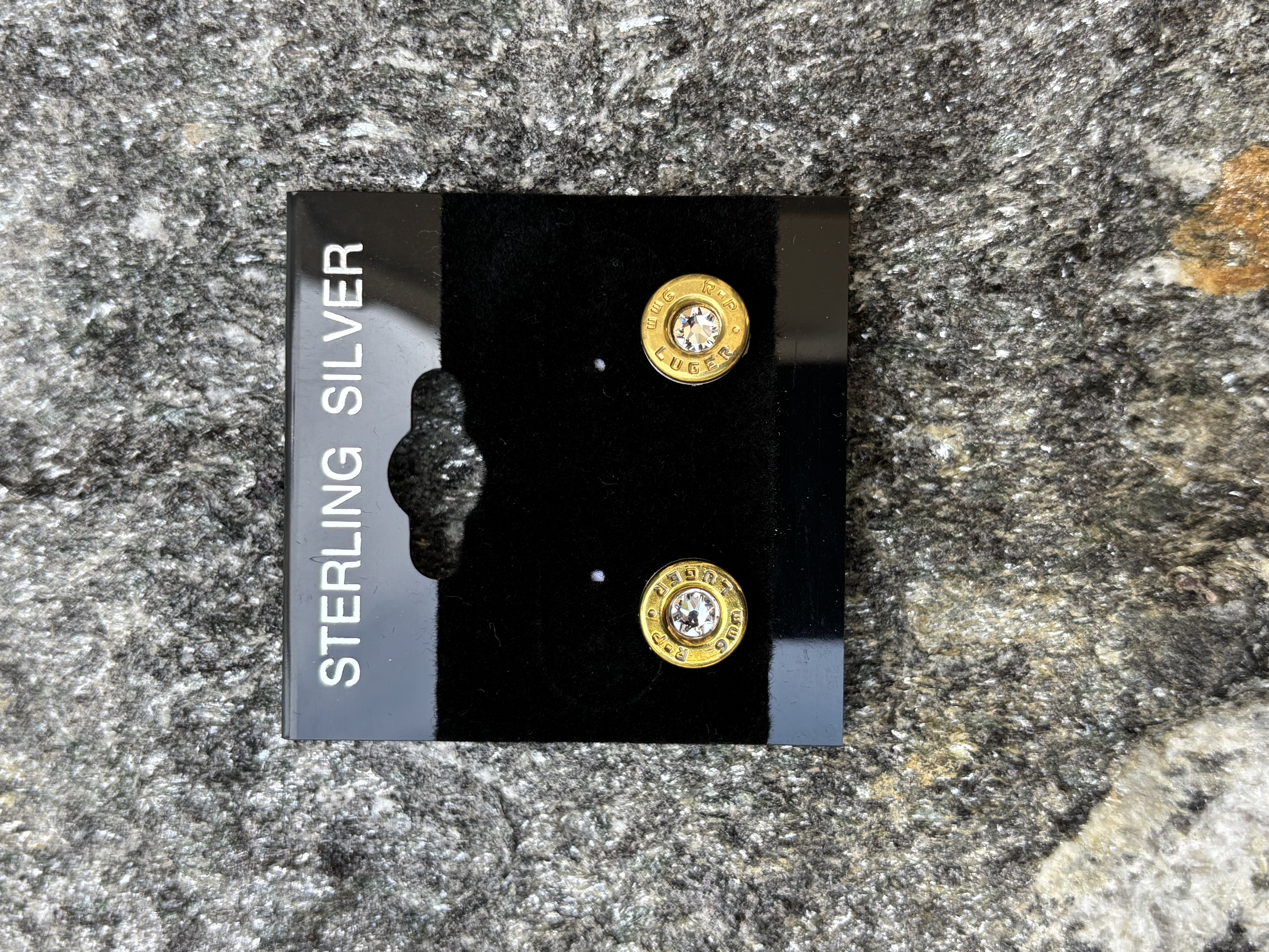 9mm Brass Bullet, Sterling Silver and Swarovski Crystal Stud Earrings