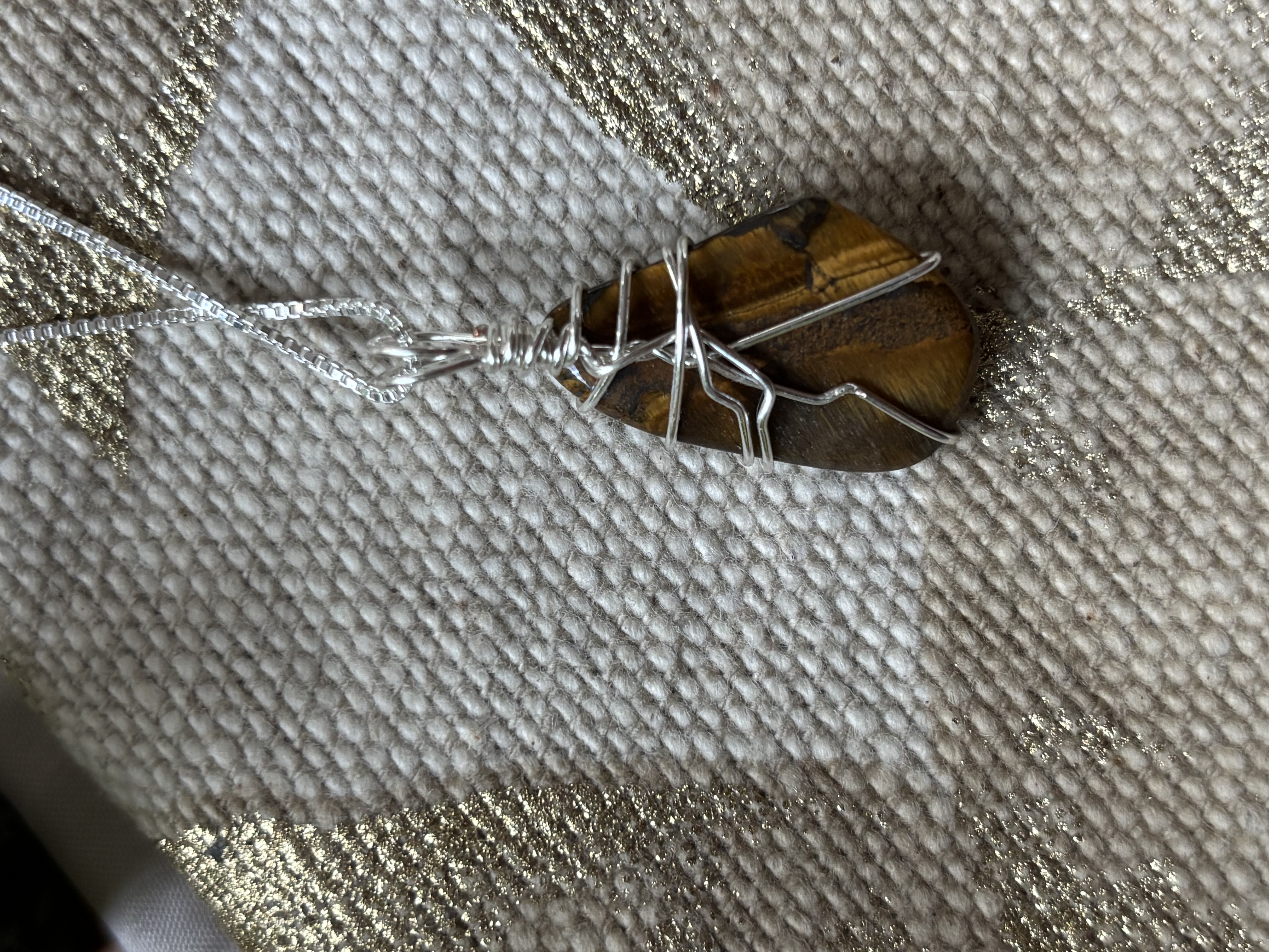 Sterling Silver Wire-Wrapped Tiger Eye Necklace