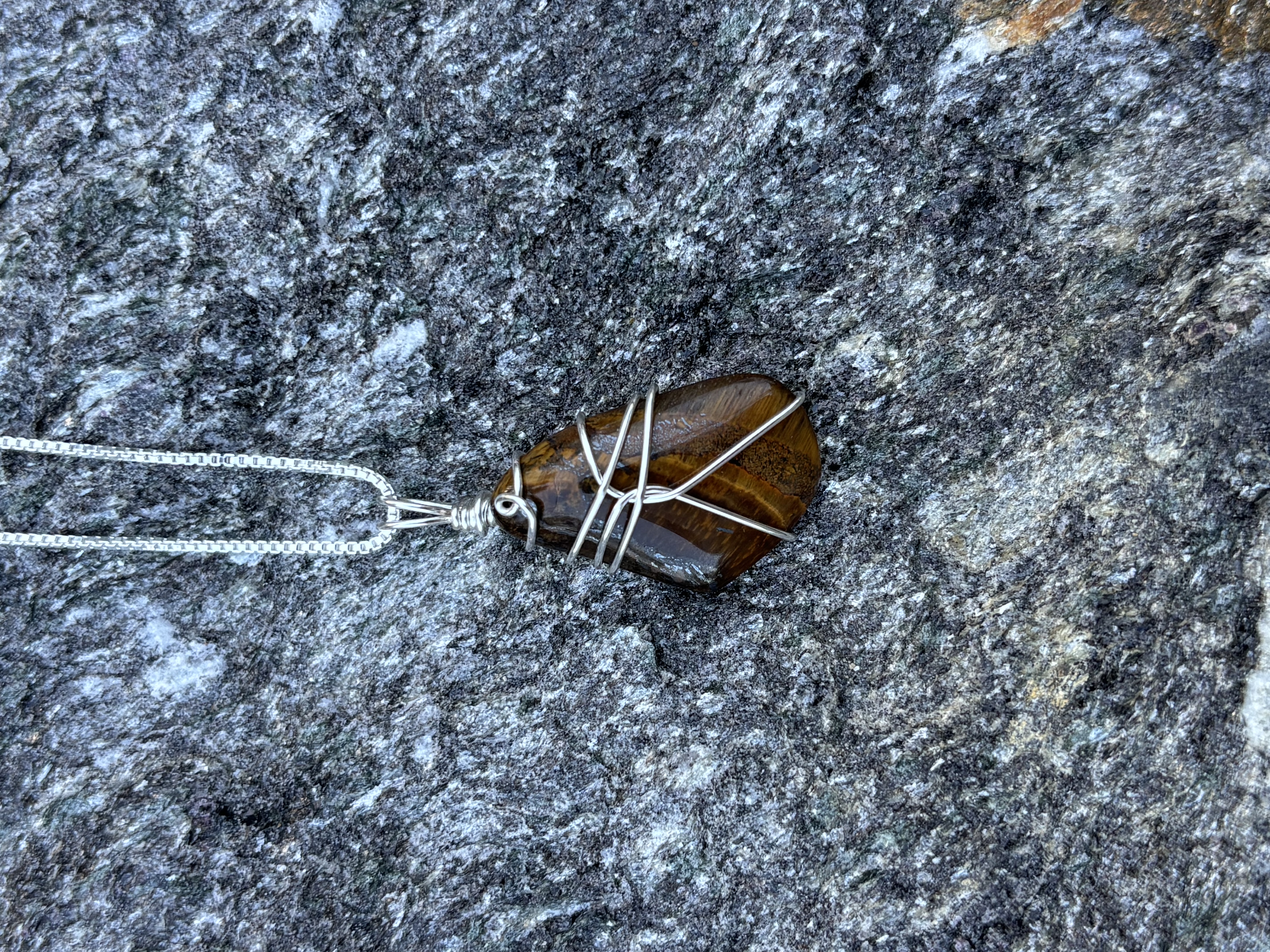 Sterling Silver Wire-Wrapped Tiger Eye Necklace