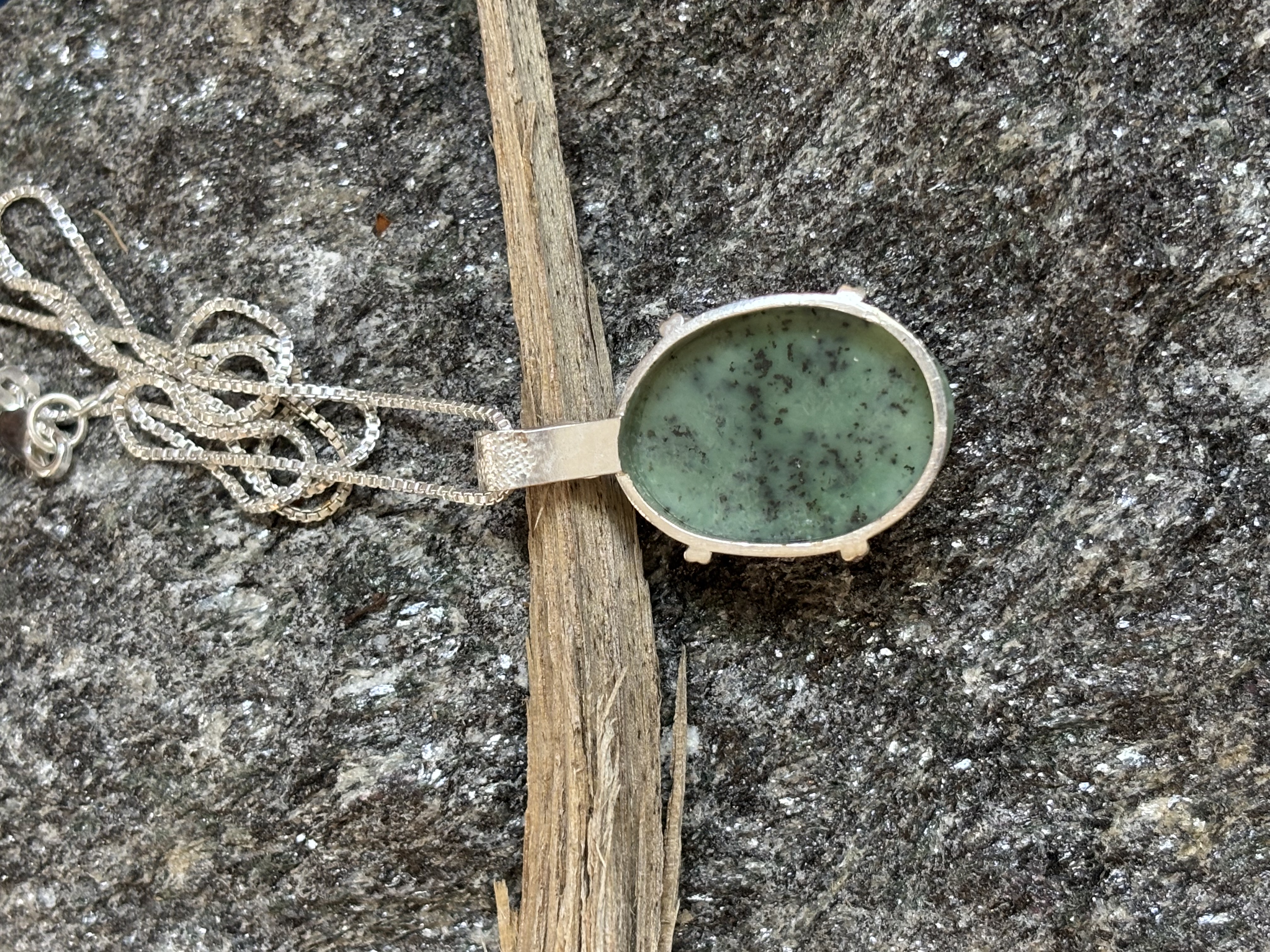 Handmade Dendritic Fern Agate Pendant and Sterling Silver Necklace 