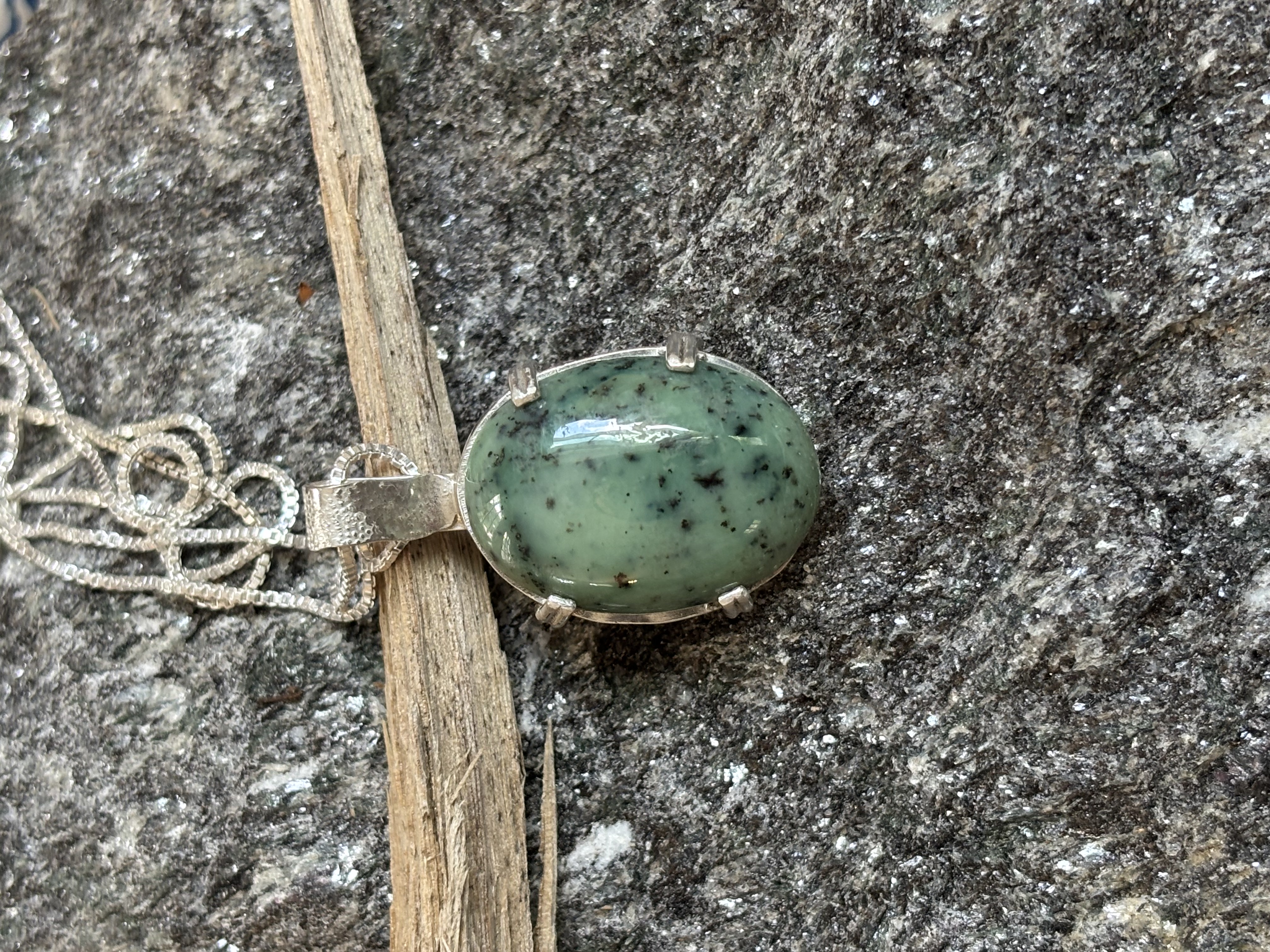 Handmade Dendritic Fern Agate Pendant and Sterling Silver Necklace 