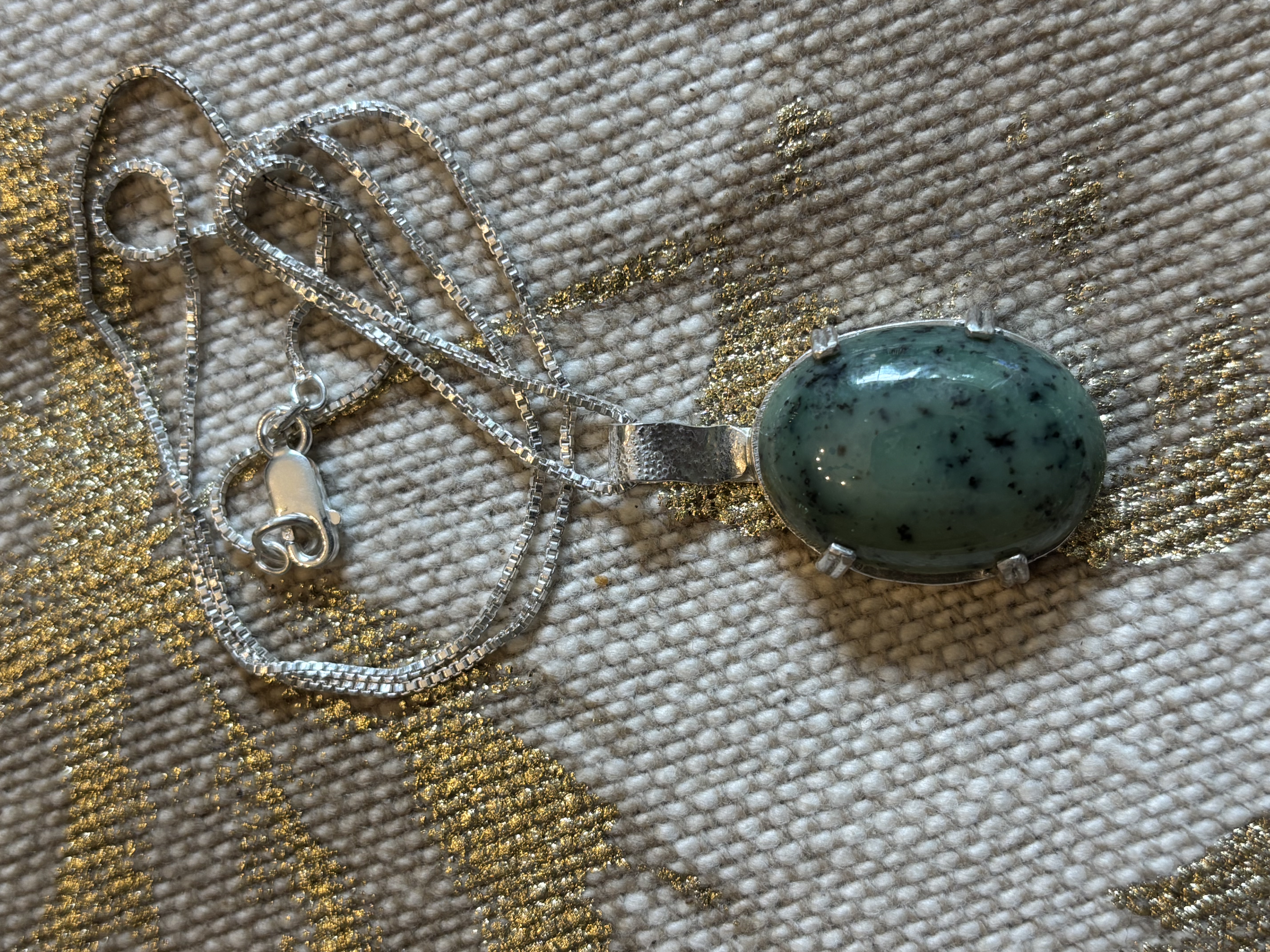 Handmade Dendritic Fern Agate Pendant and Sterling Silver Necklace 