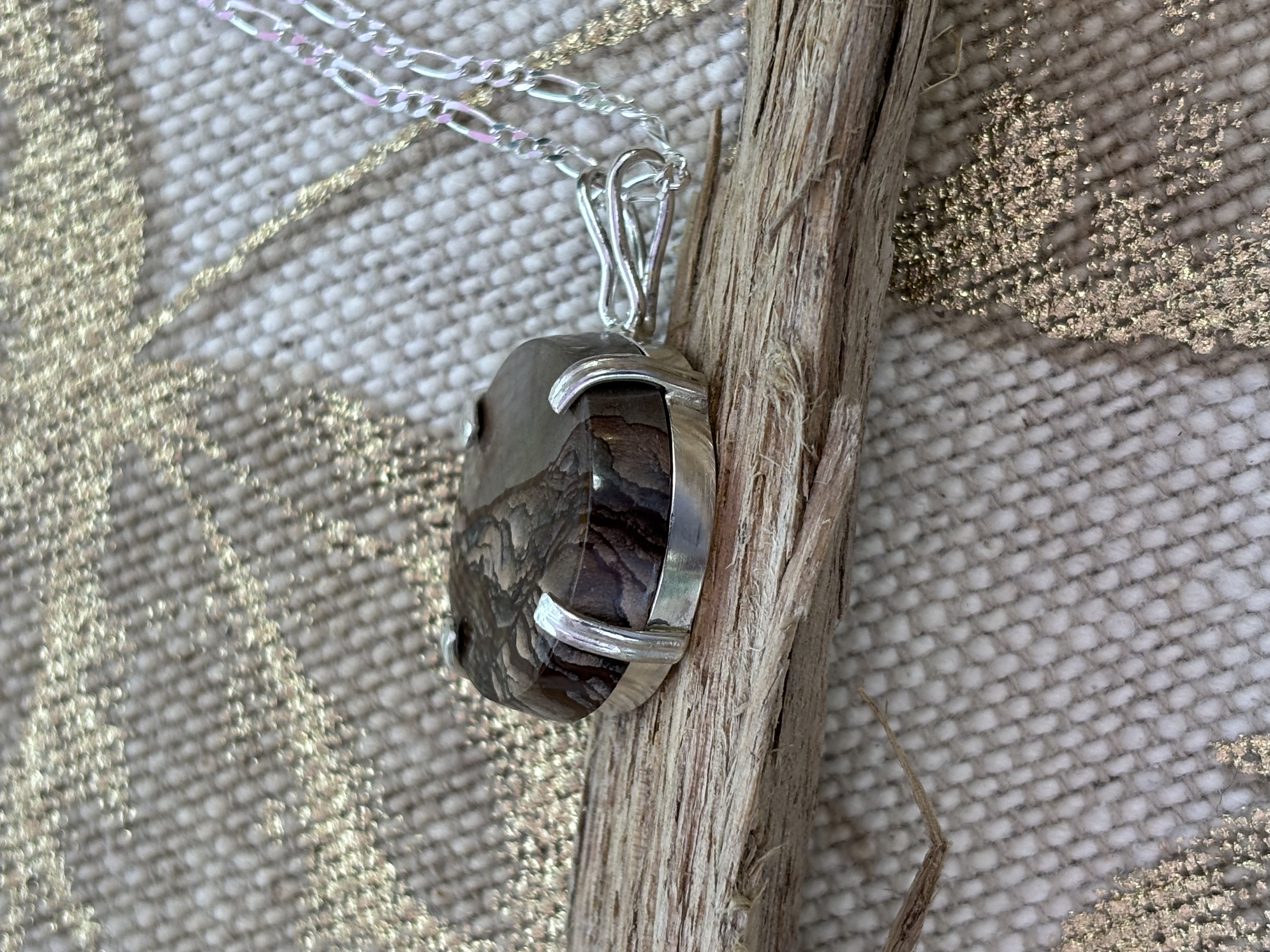 Handmade Picture Jasper Pendant and Sterling Silver Necklace 