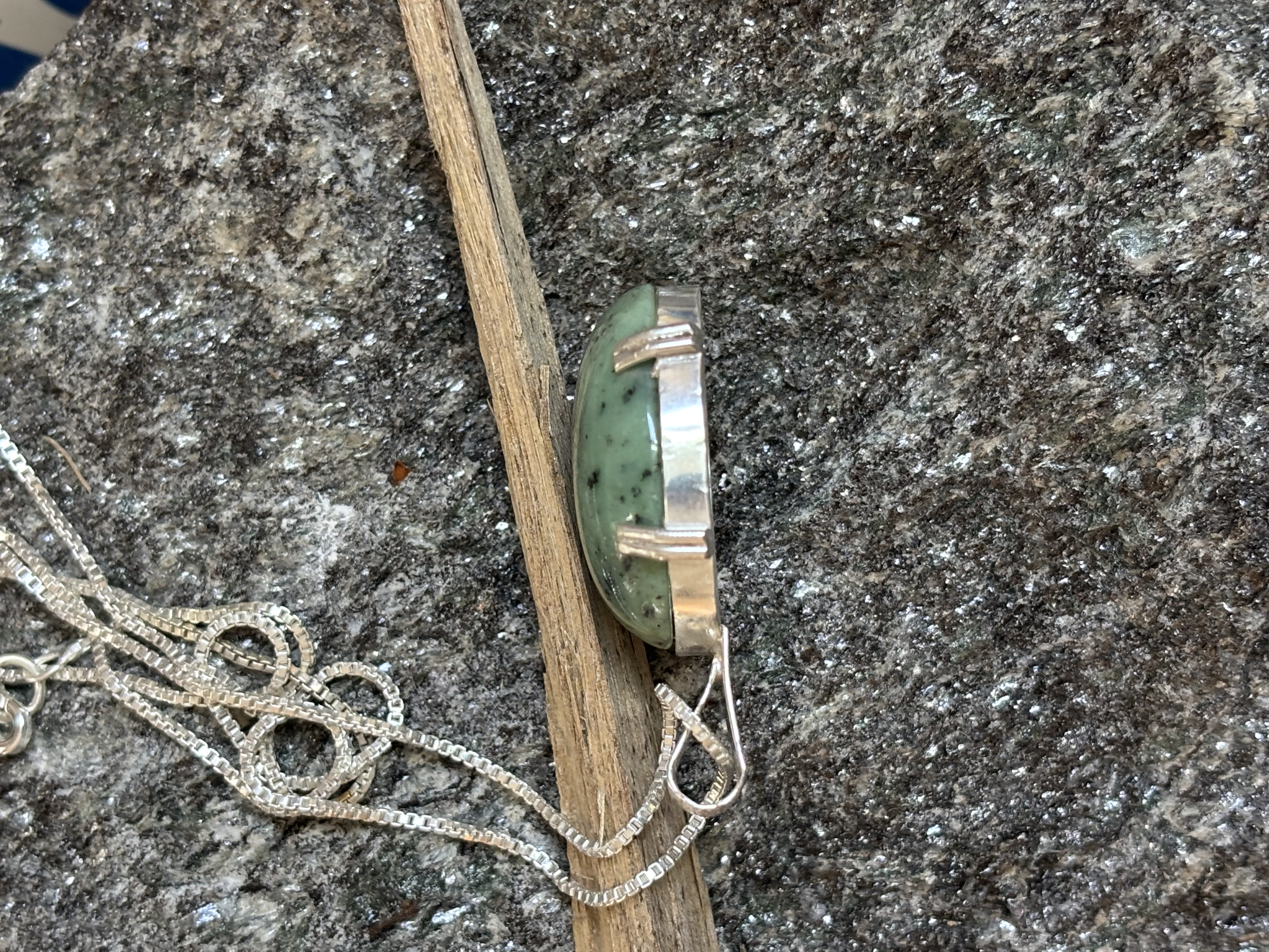 Handmade Dendritic Fern Agate Pendant and Sterling Silver Necklace 