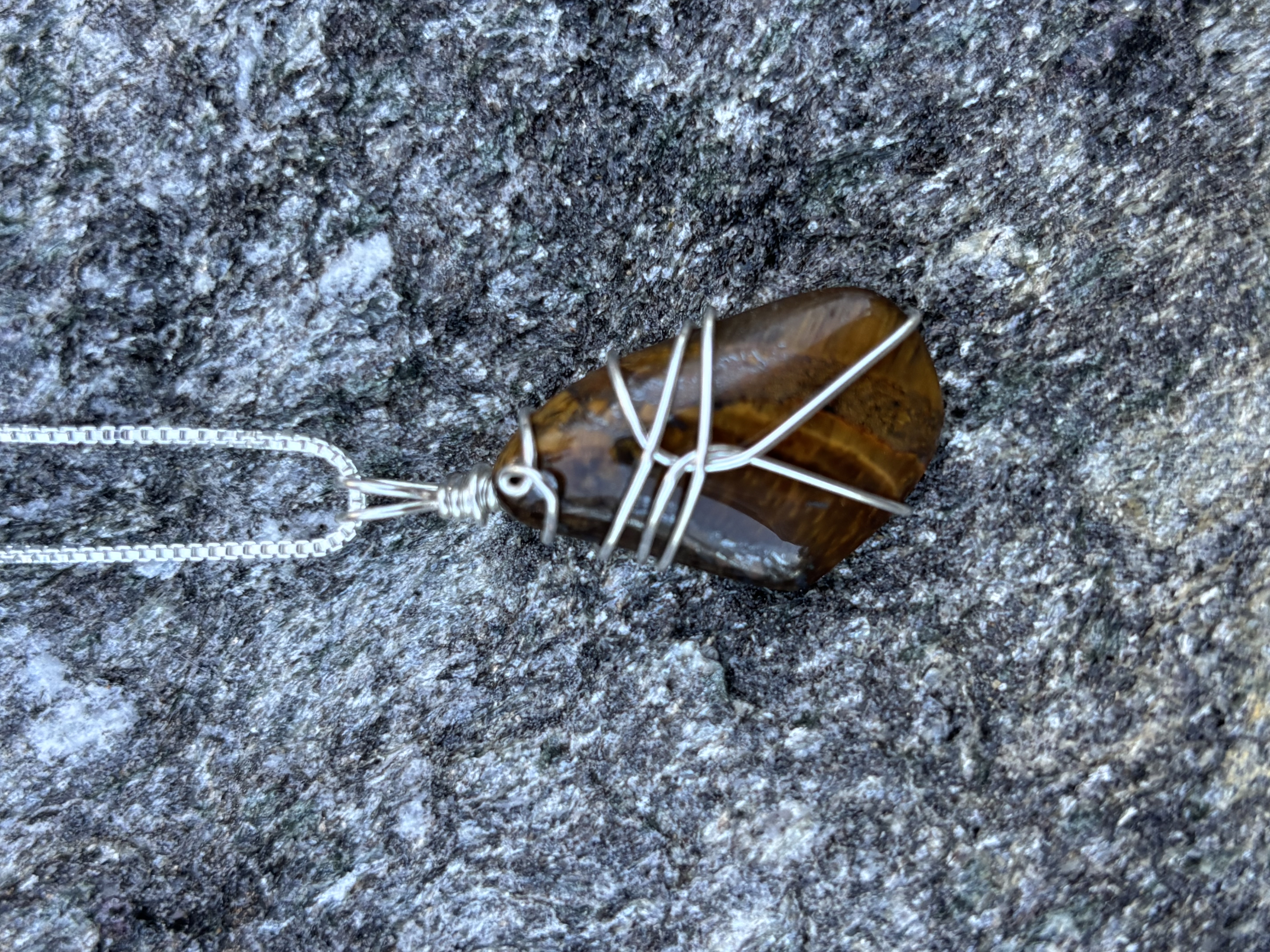 Sterling Silver Wire-Wrapped Tiger Eye Necklace