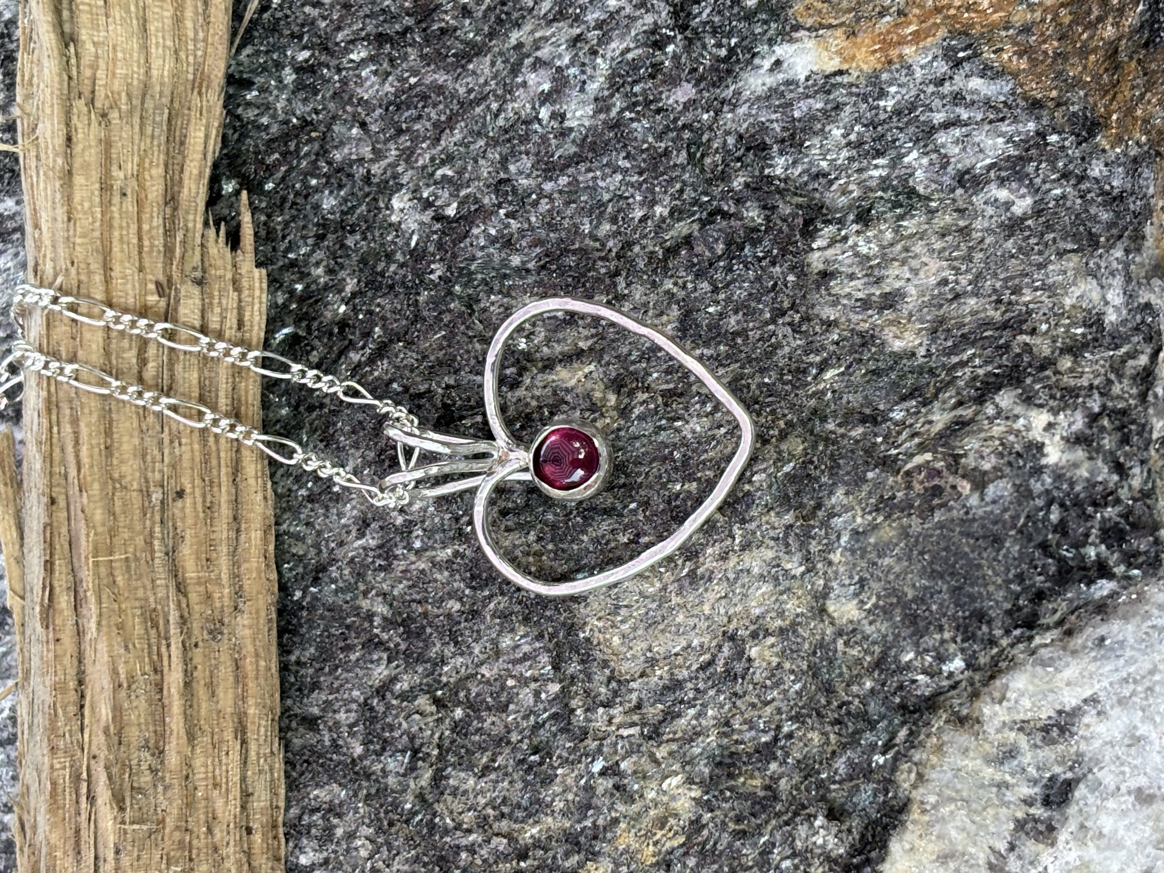 Handmade Sterling Silver and Garnet Heart Pendant