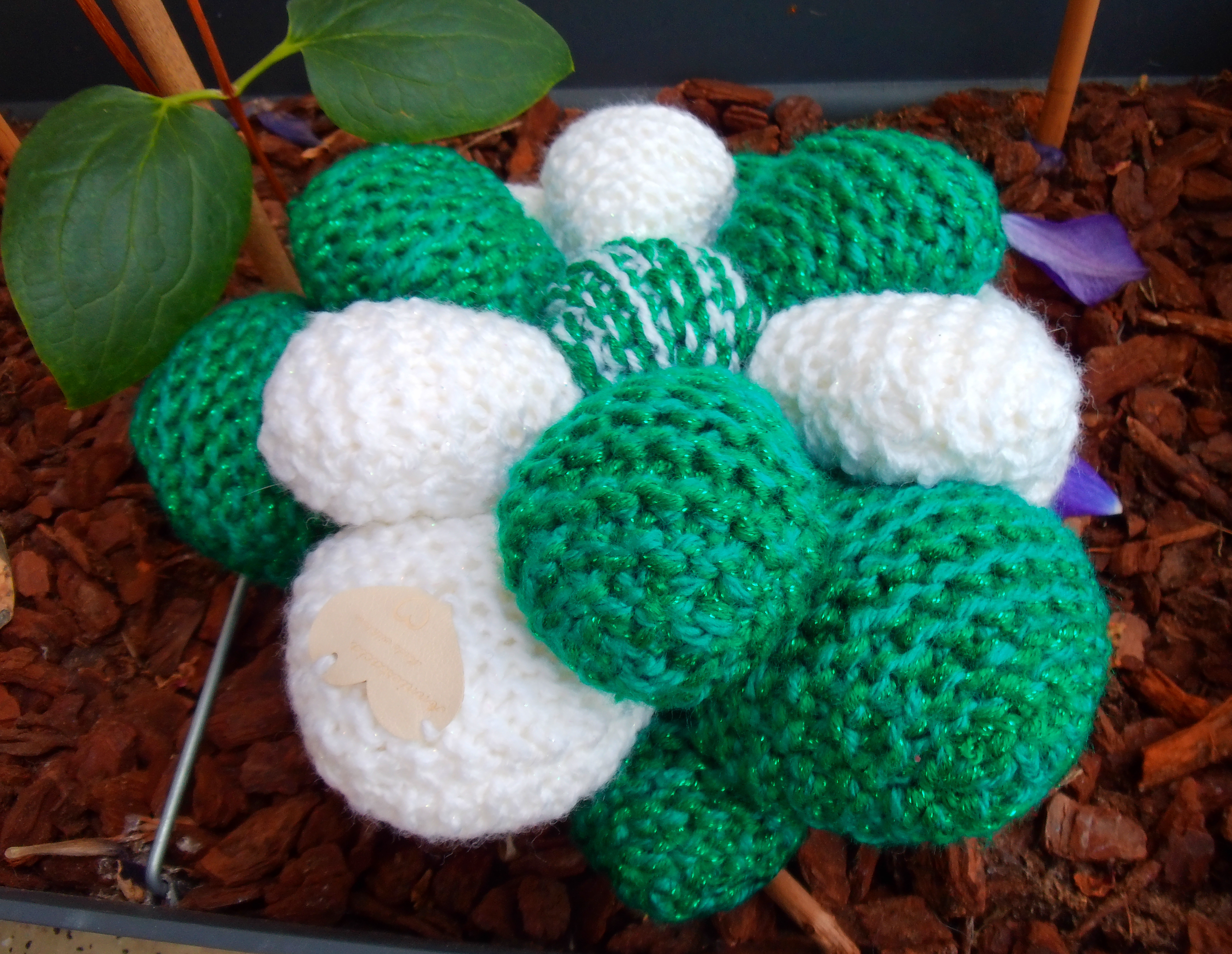 Unique knitted decorative Christmas flower pillow