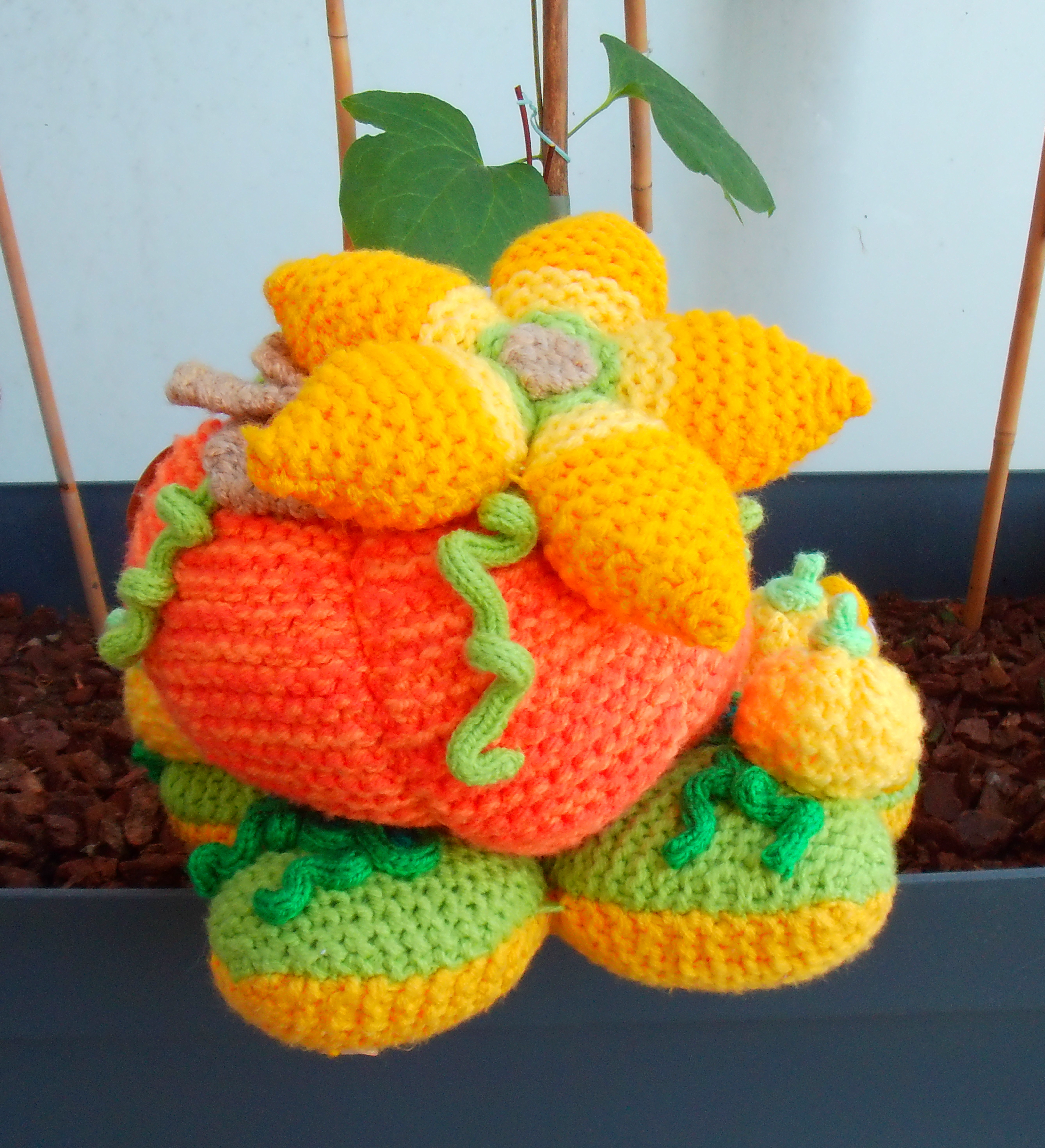 Unique knitted pumpkin island