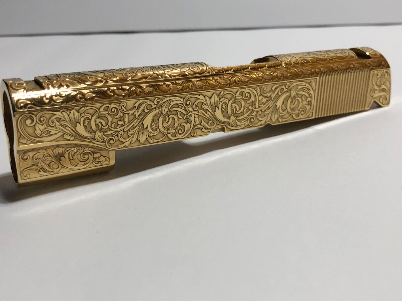 Deep laser engraved 1911 Commander Length Slide .45 Acp 24k gold plated scrolls