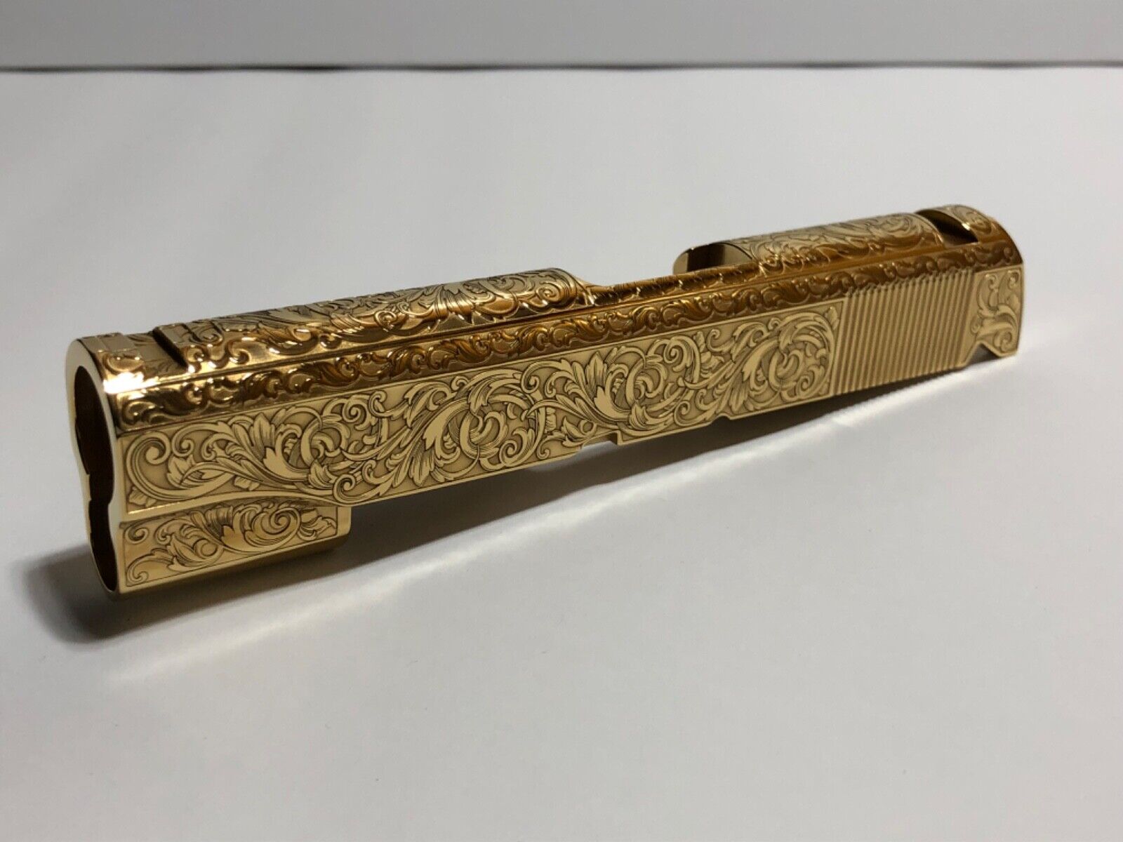 Deep laser engraved 1911 Commander Length Slide .45 Acp 24k gold plated scrolls