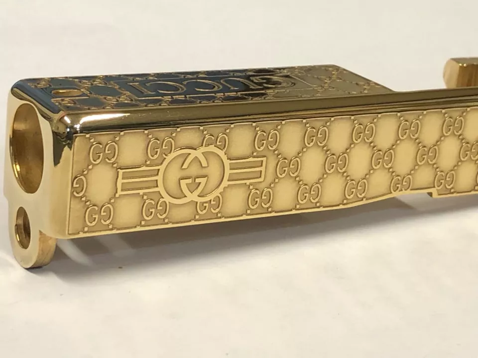 Custom DEEP Laser engraved 24k gold plated glock 19 Slide Gen3g g19 Gucci themed