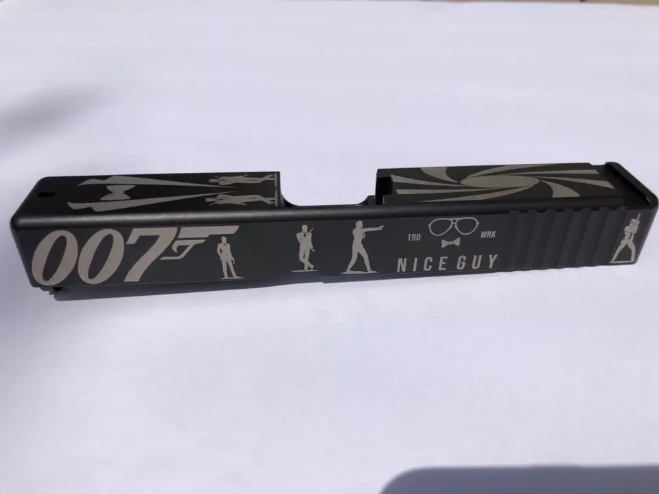 Custom Laser etched Glock 19 Slide Gen3 007 BOND black nitrite
