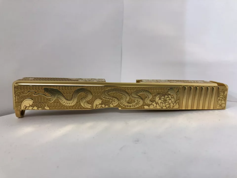DEEP Laser engraved mirror polished 24k GOLD Glock19 Slide Gen3 Snake themed