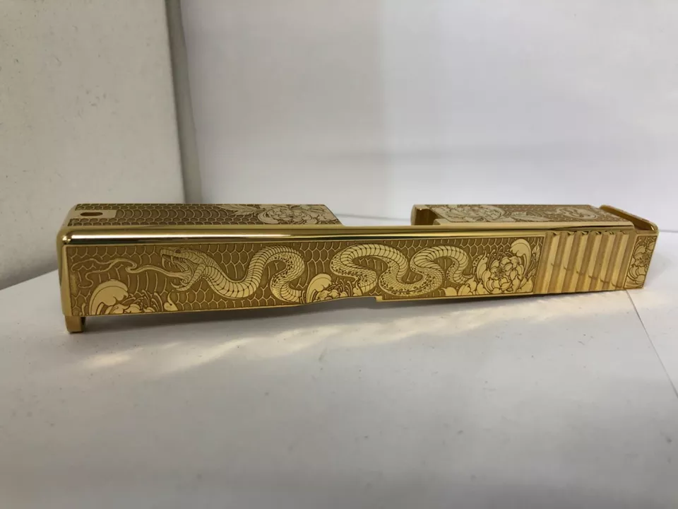 DEEP Laser engraved mirror polished 24k GOLD Glock19 Slide Gen3 Snake themed