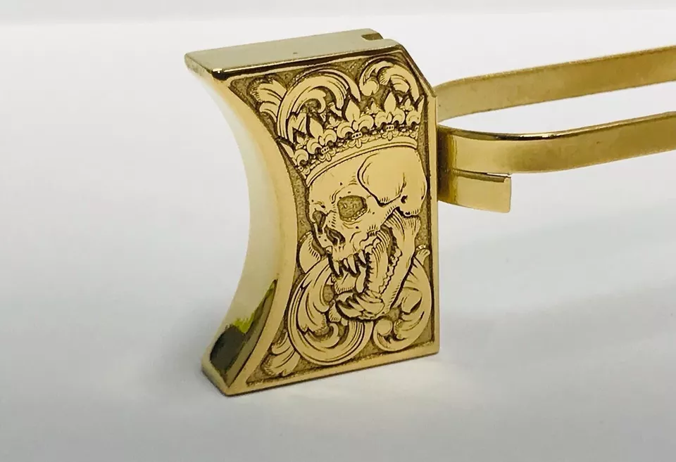New laser engraved 1911 24k Gold Plated Mirror Polished Long Pad skulls #2