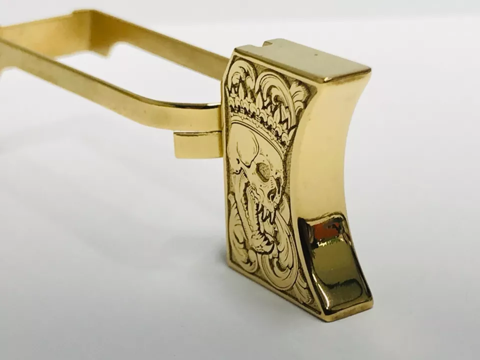 New laser engraved 1911 24k Gold Plated Mirror Polished Long Pad skulls #2