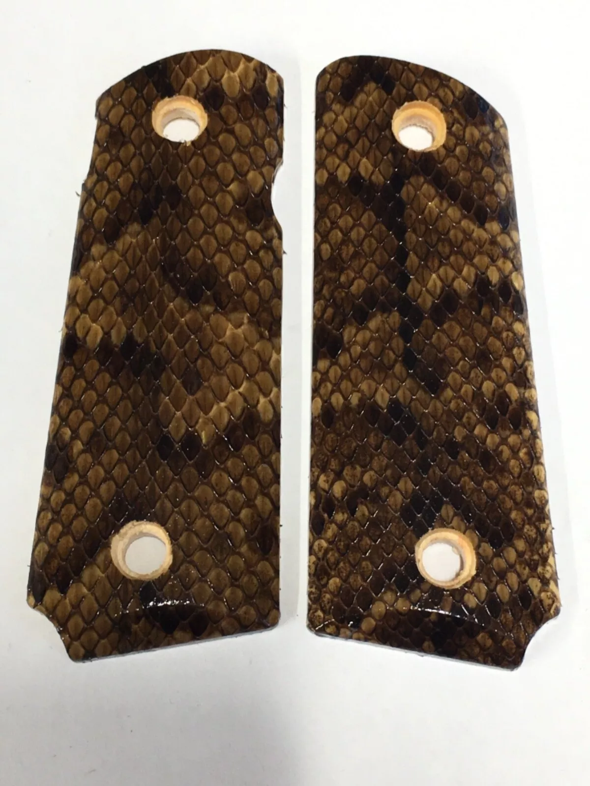 Compact. ambi cut 1911 pistol grips wrapped in cotton mouth snakeskin