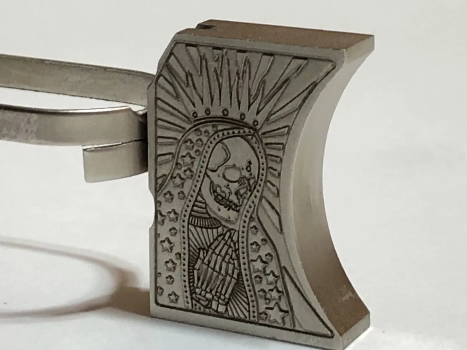 New laser engraved 1911 satin nickel Long Pad Santa Muerte #2