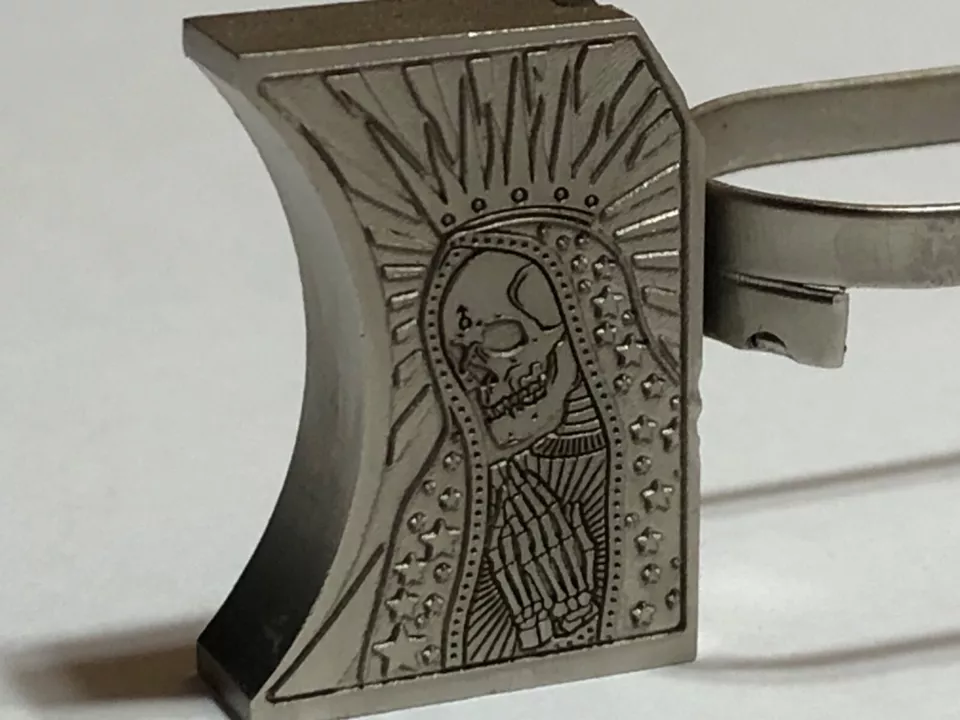 New laser engraved 1911 satin nickel Long Pad Santa Muerte #2