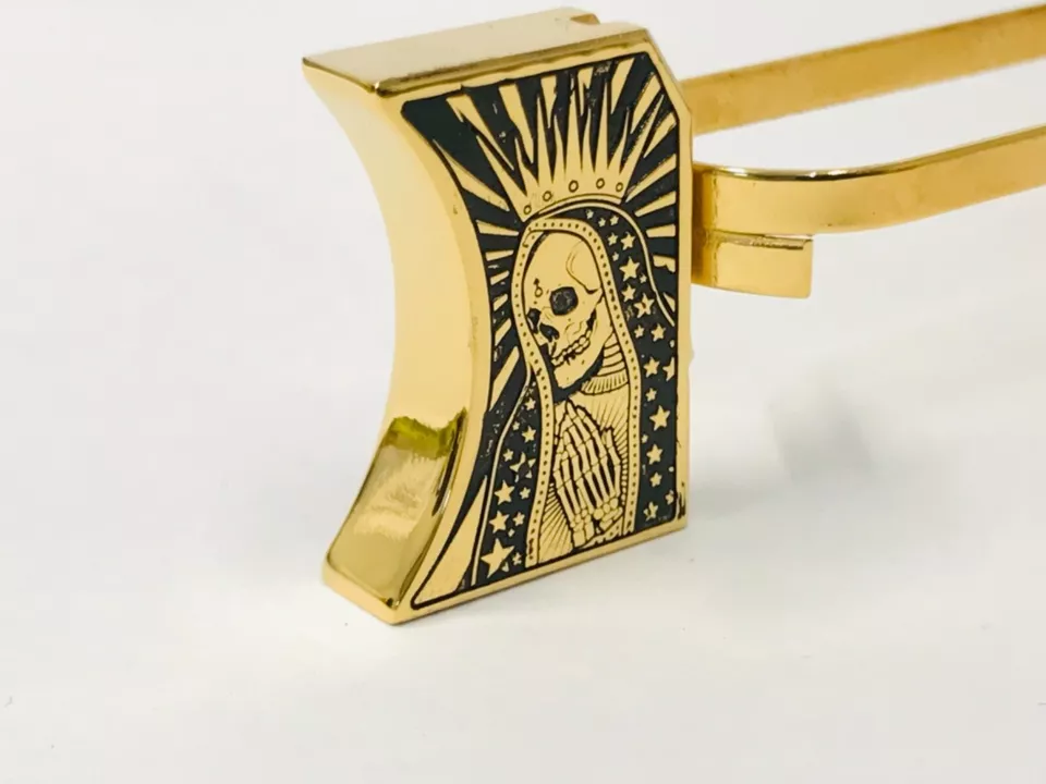 New laser engraved 1911 24k Gold Plated Mirror Polished Long Pad Santa Muerte #2