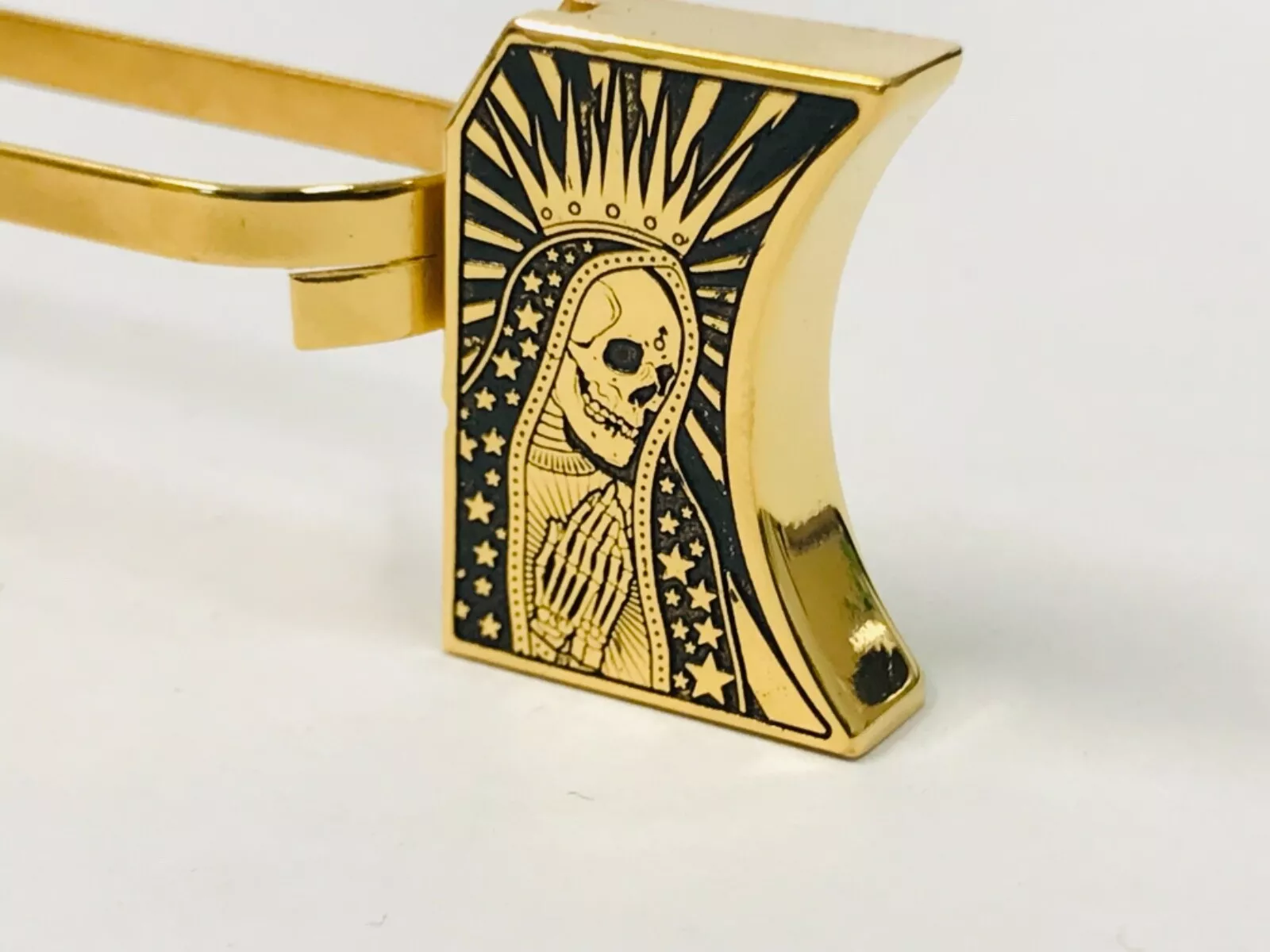New laser engraved 1911 24k Gold Plated Mirror Polished Long Pad Santa Muerte #2