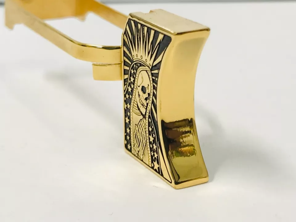 New laser engraved 1911 24k Gold Plated Mirror Polished Long Pad Santa Muerte #2