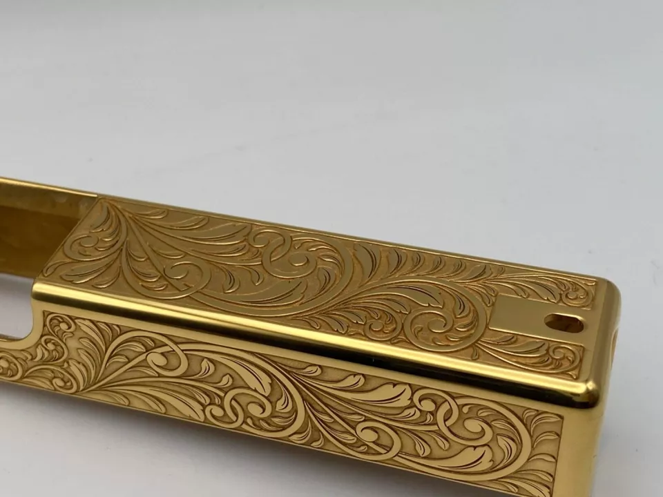 Custom DEEP Laser engraved Glock 17 24k gold plated Slide Gen 3 g19 scrolls