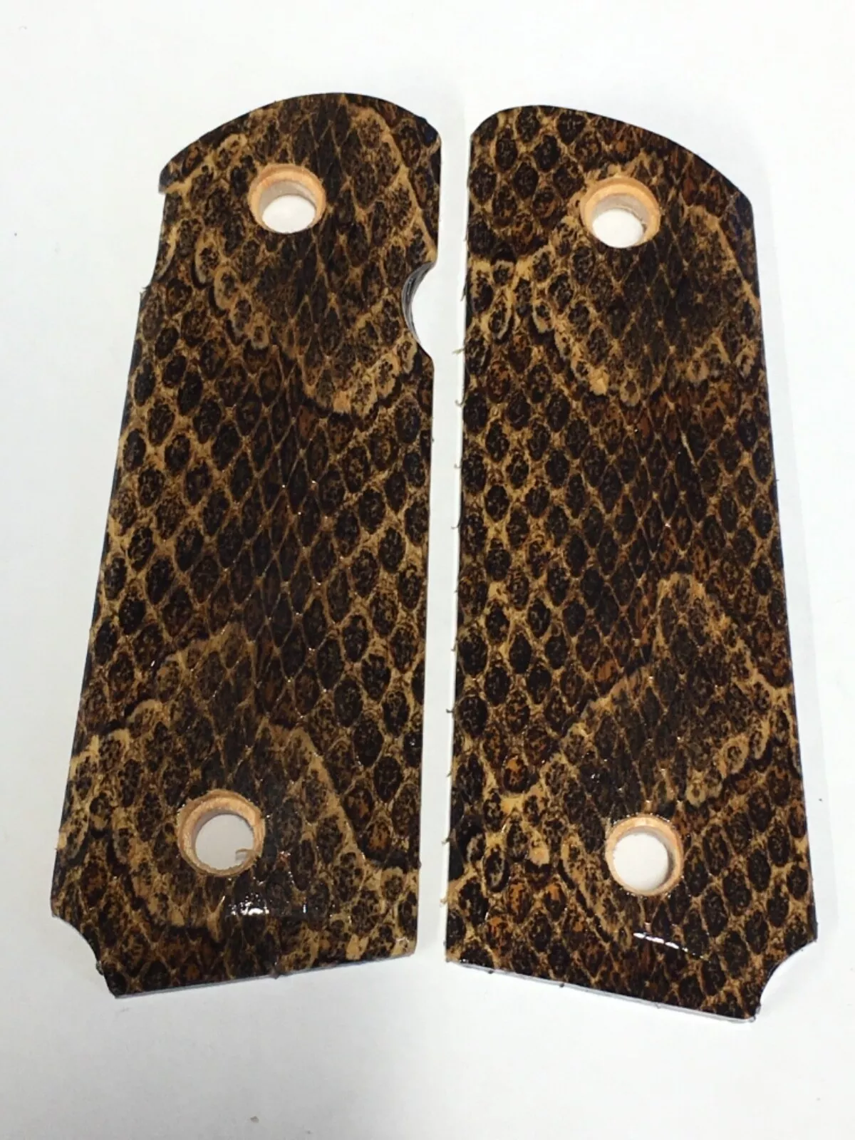 Compact. ambi cut 1911 pistol grips wrapped in copperhead snakeskin