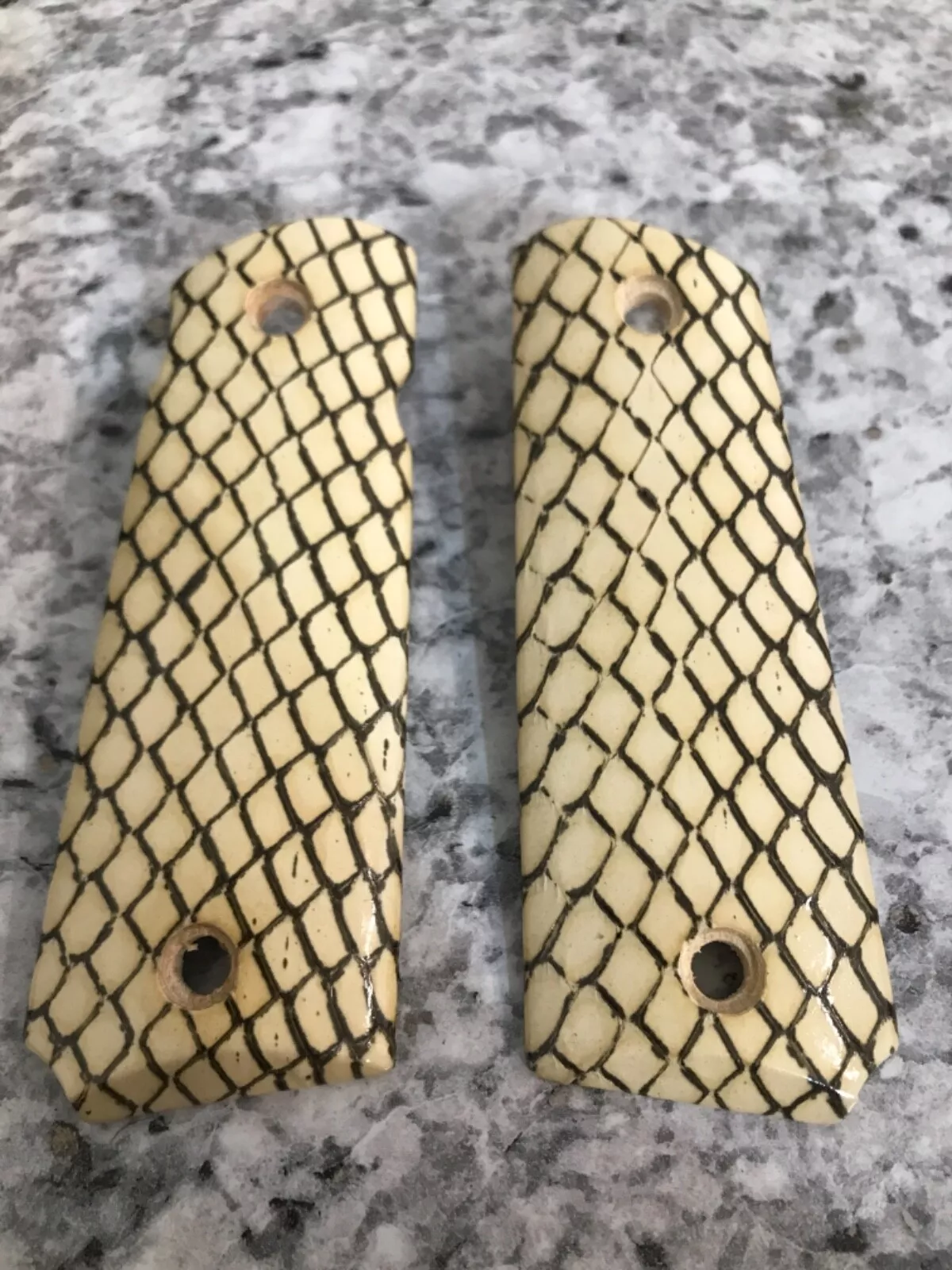 Full size 1911 ambi cut pistol grips wrapped in white cobra snake skin