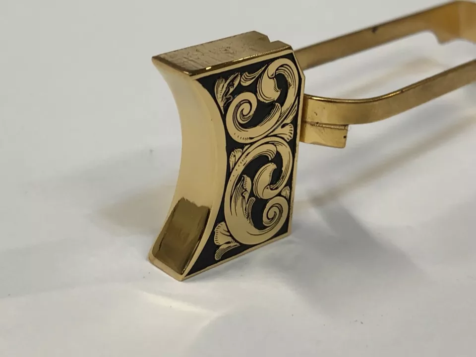 New laser engraved 1911 24k Gold Plated Mirror Polished Long Pad Scroll design