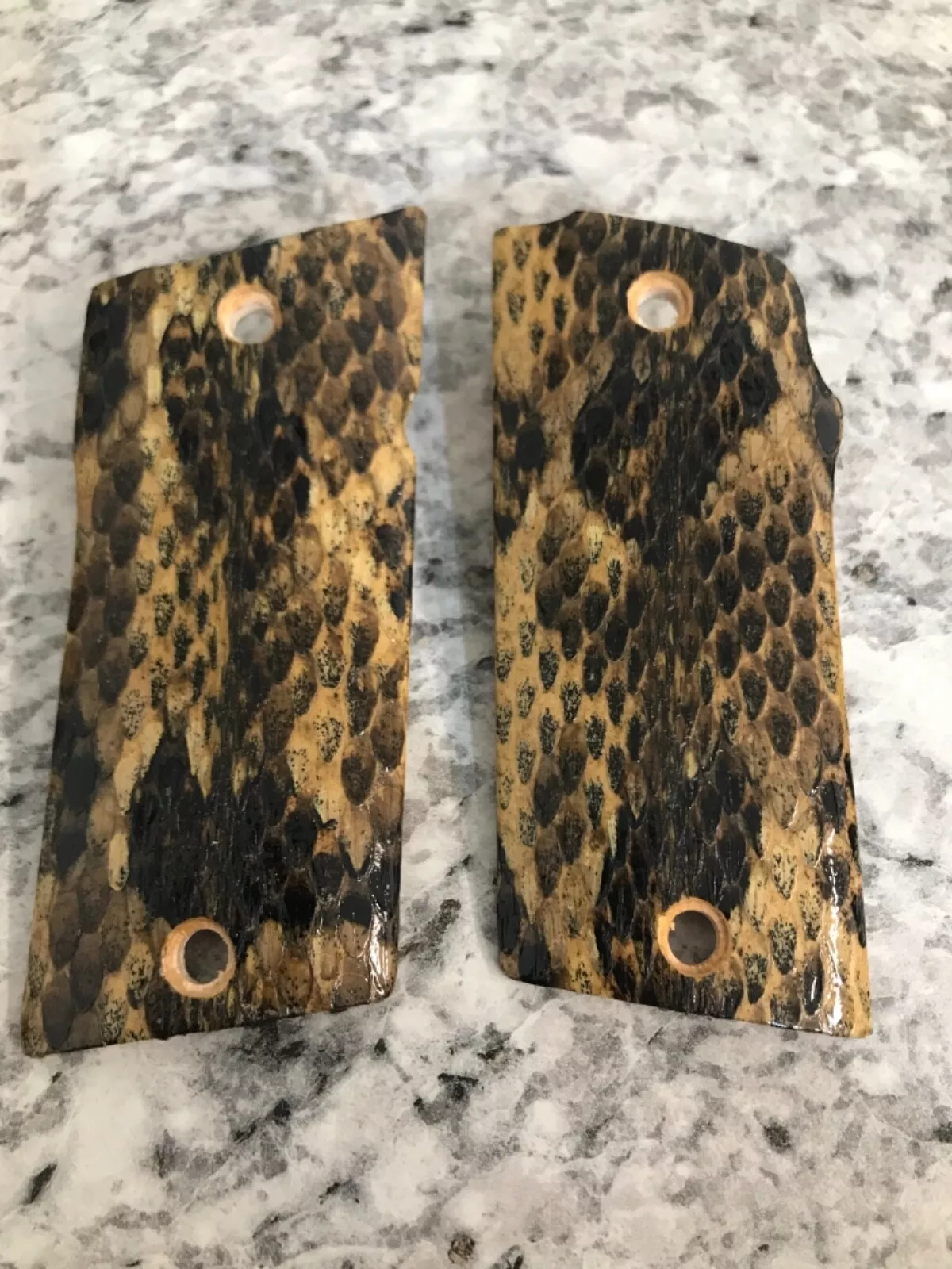 Coonan COMPACT 357 pistol grip wrapped in Timber rattlesnake snakeskin