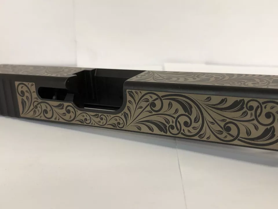 Custom laser etched Glock 19 black nitride Slide Gen 3 g19 scrolls