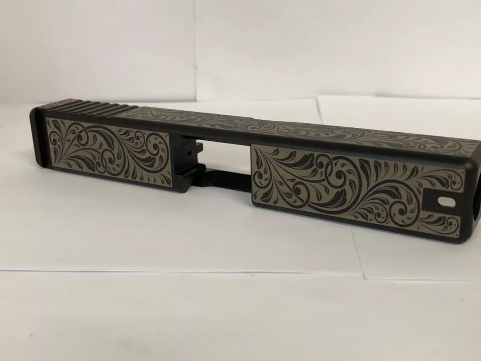 Custom laser etched Glock 19 black nitride Slide Gen 3 g19 scrolls