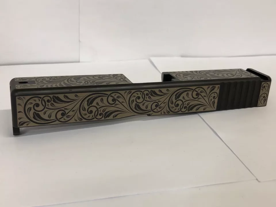 Custom laser etched Glock 19 black nitride Slide Gen 3 g19 scrolls